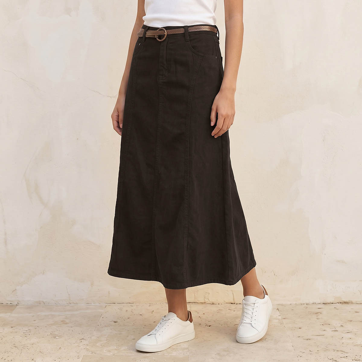 Lee Cooper Midi A-line Belted Skirt-women-clothing-skirts-image-1
