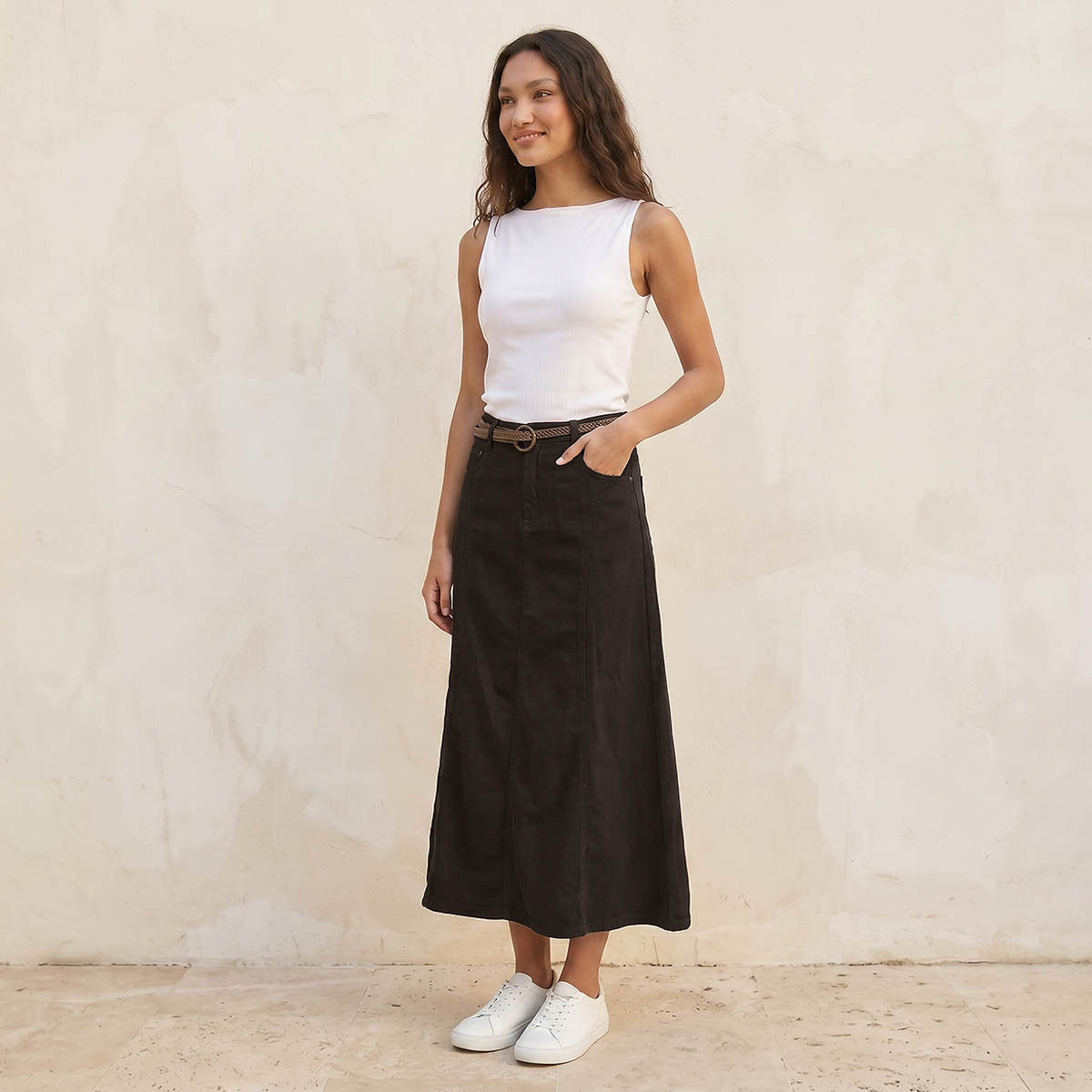 Lee Cooper Midi A-line Belted Skirt-women-clothing-skirts-image-5