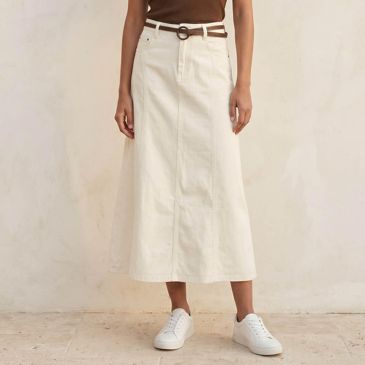 Lee Cooper Midi A-line Belted Skirt-women-clothing-skirts-image-1