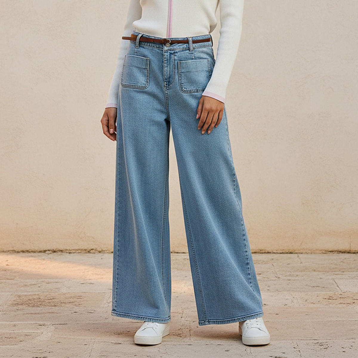 Lee Cooper Wide Leg Belted Cotton Jeans-women-clothing-bottoms-jeans-image-1
