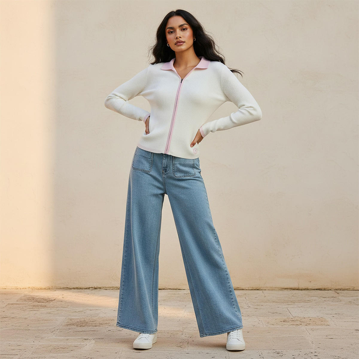 Lee Cooper Wide Leg Belted Cotton Jeans-women-clothing-bottoms-jeans-image-3