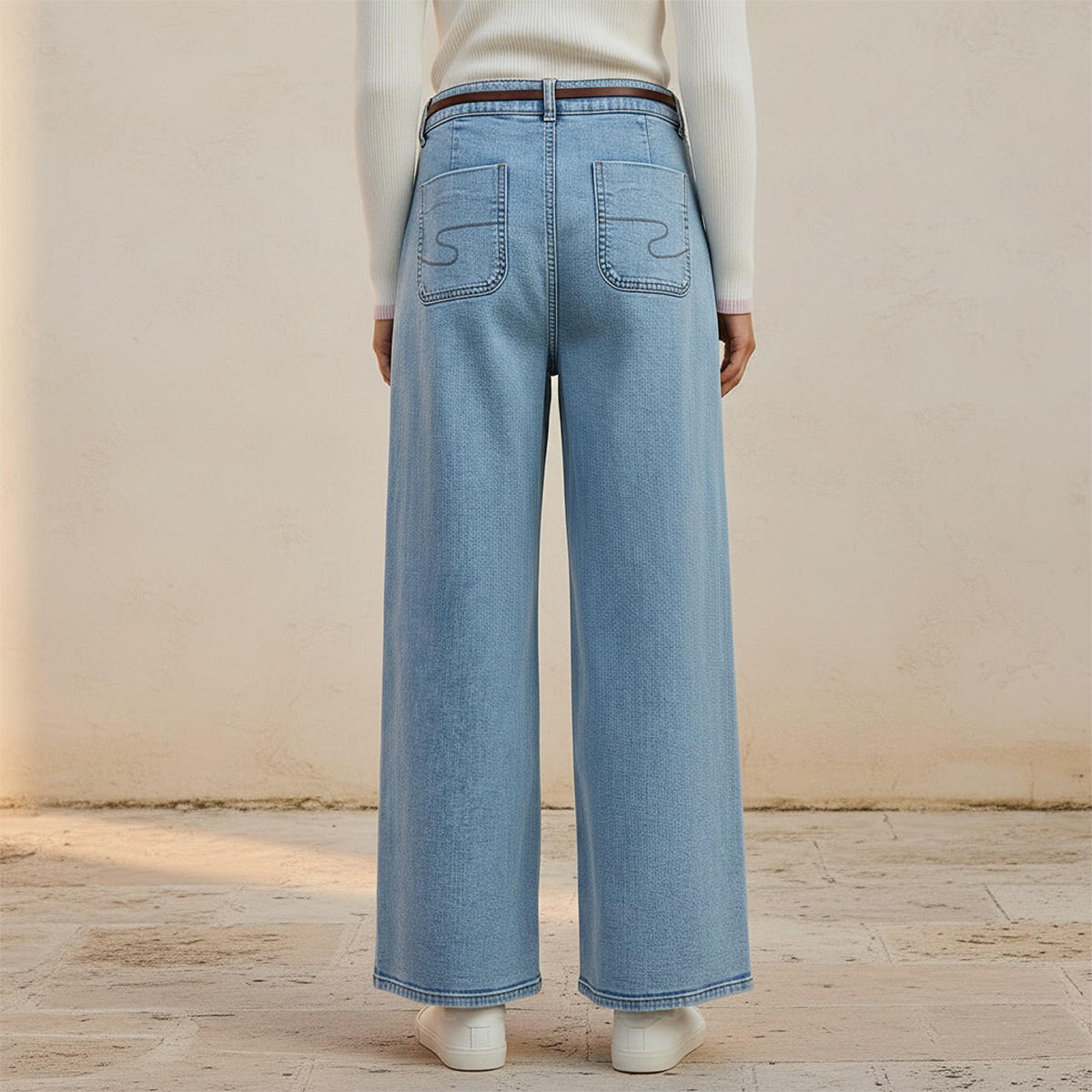 Lee Cooper Wide Leg Belted Cotton Jeans-women-clothing-bottoms-jeans-image-4