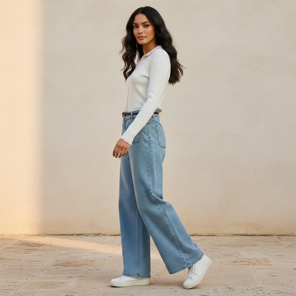 Lee Cooper Wide Leg Belted Cotton Jeans-women-clothing-bottoms-jeans-image-5