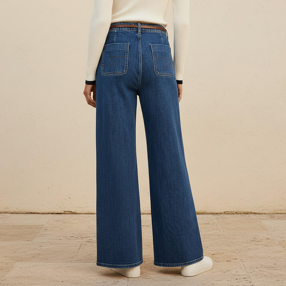 بنطلون جينز قطن واسع الساق مع حزام من لي كوبر-women-clothing-bottoms-jeans-image-4