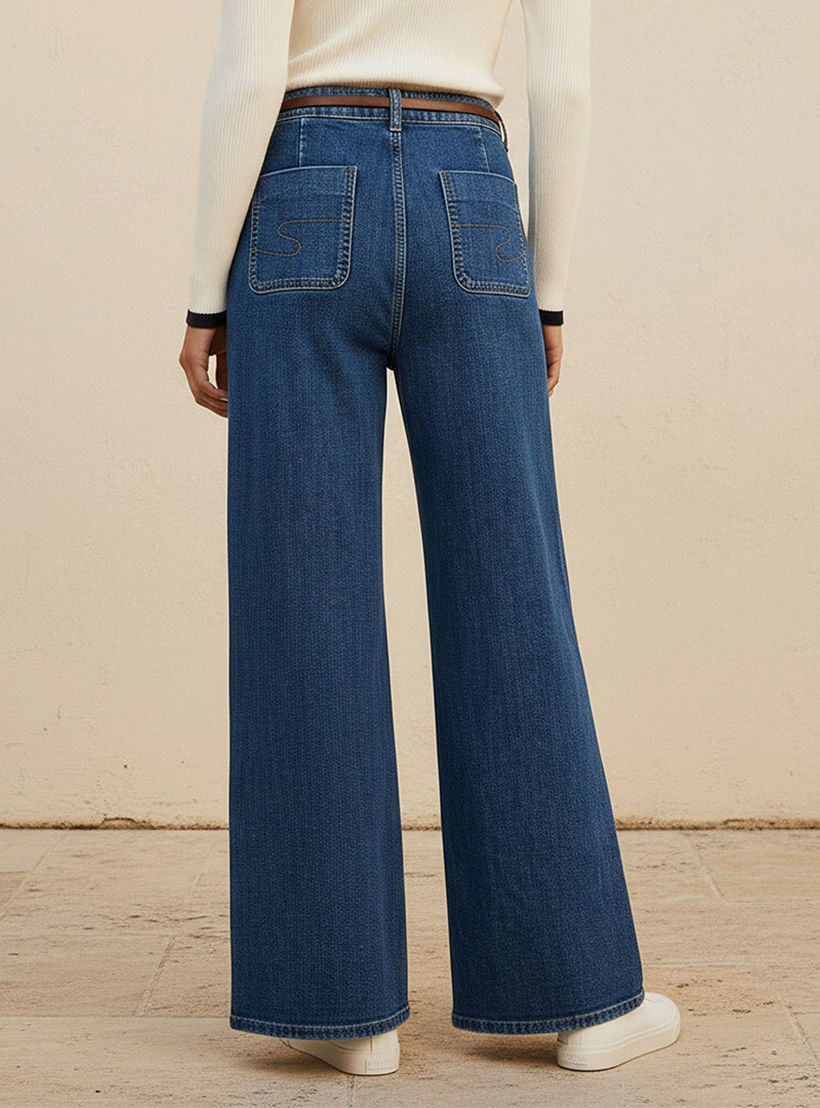 بنطلون جينز قطن واسع الساق مع حزام من لي كوبر-women-clothing-bottoms-jeans-image-4