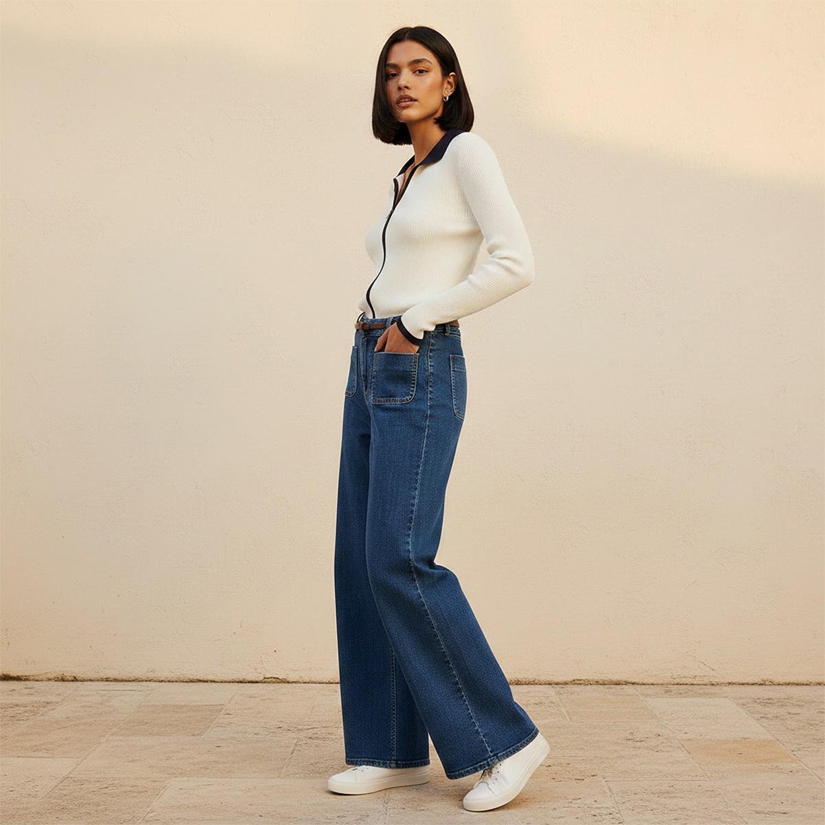 بنطلون جينز قطن واسع الساق مع حزام من لي كوبر-women-clothing-bottoms-jeans-image-5