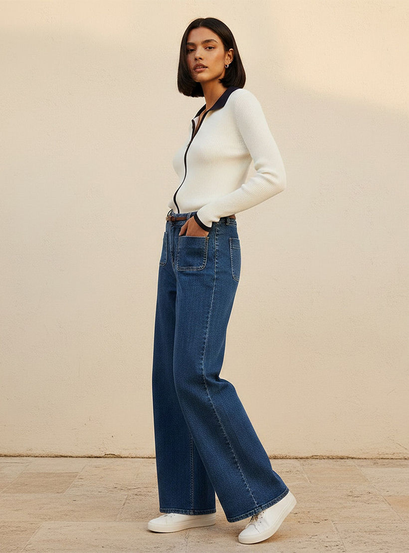 بنطلون جينز قطن واسع الساق مع حزام من لي كوبر-women-clothing-bottoms-jeans-image-5