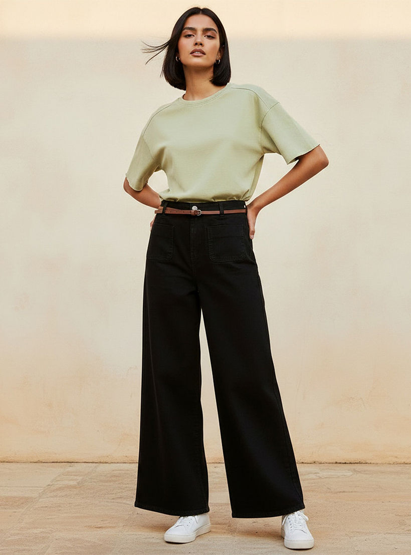 بنطلون جينز قطن واسع الساق مع حزام من لي كوبر-women-clothing-bottoms-jeans-image-3