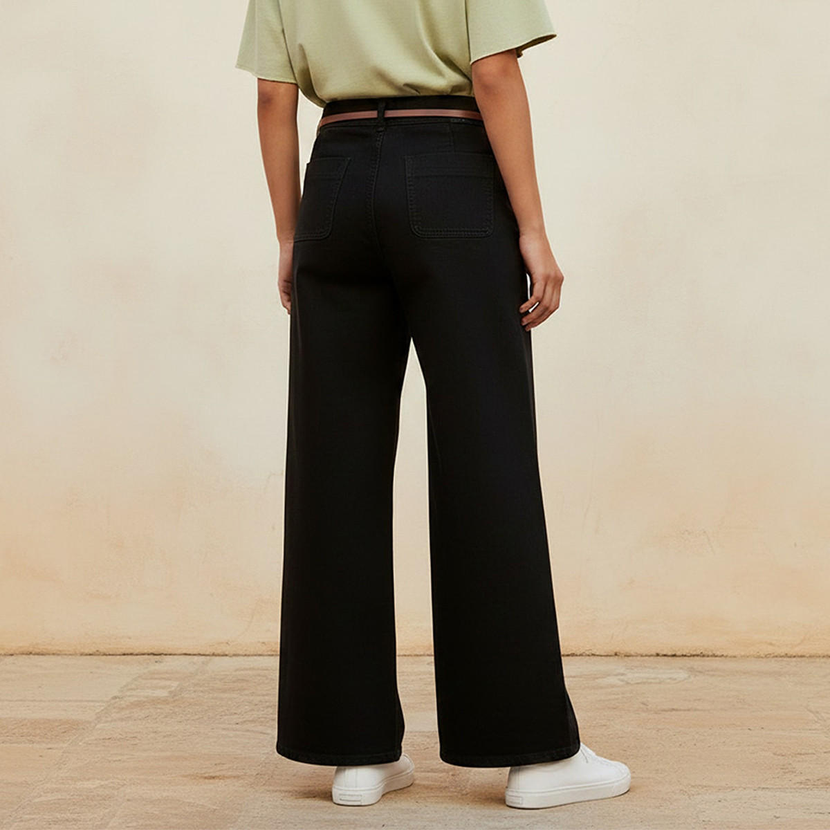 بنطلون جينز قطن واسع الساق مع حزام من لي كوبر-women-clothing-bottoms-jeans-image-4