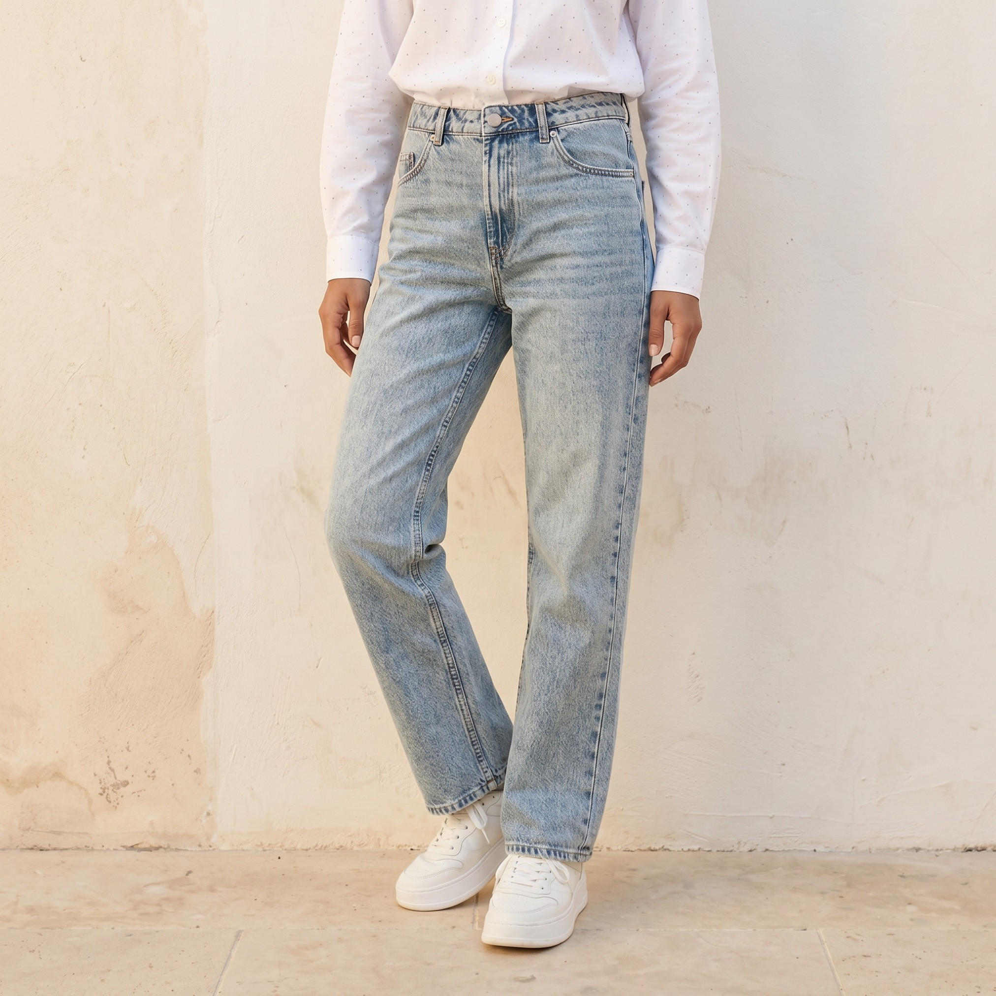 بنطلون جينز قطن بقصة مستقيمة من لي كوبر-women-clothing-bottoms-jeans-image-1