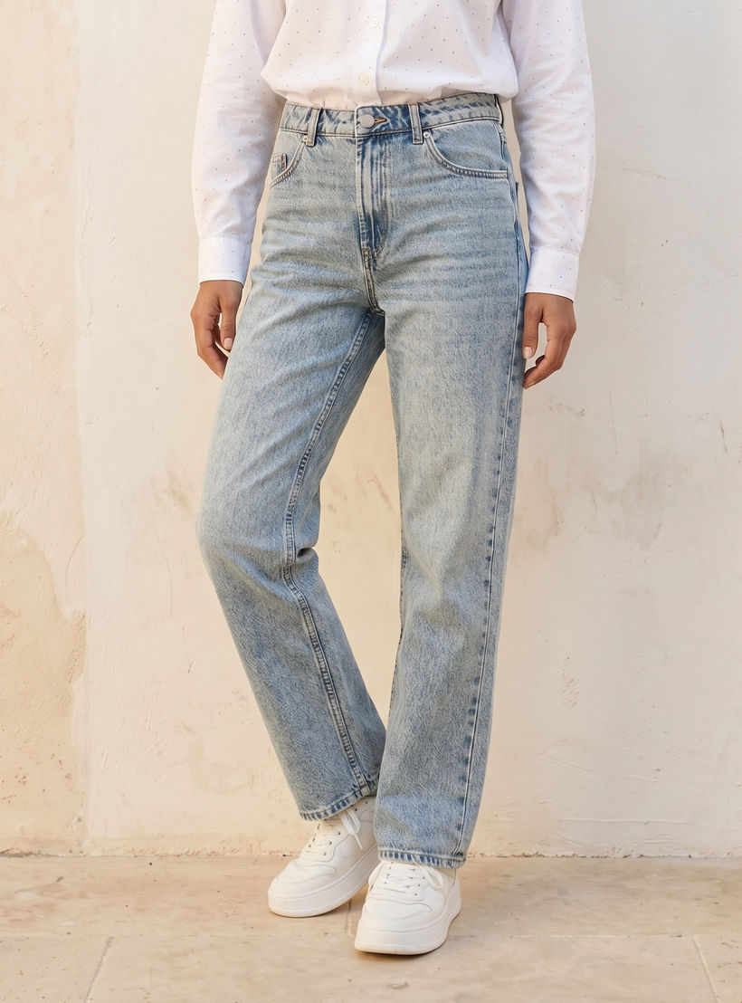 بنطلون جينز قطن بقصة مستقيمة من لي كوبر-women-clothing-bottoms-jeans-image-1