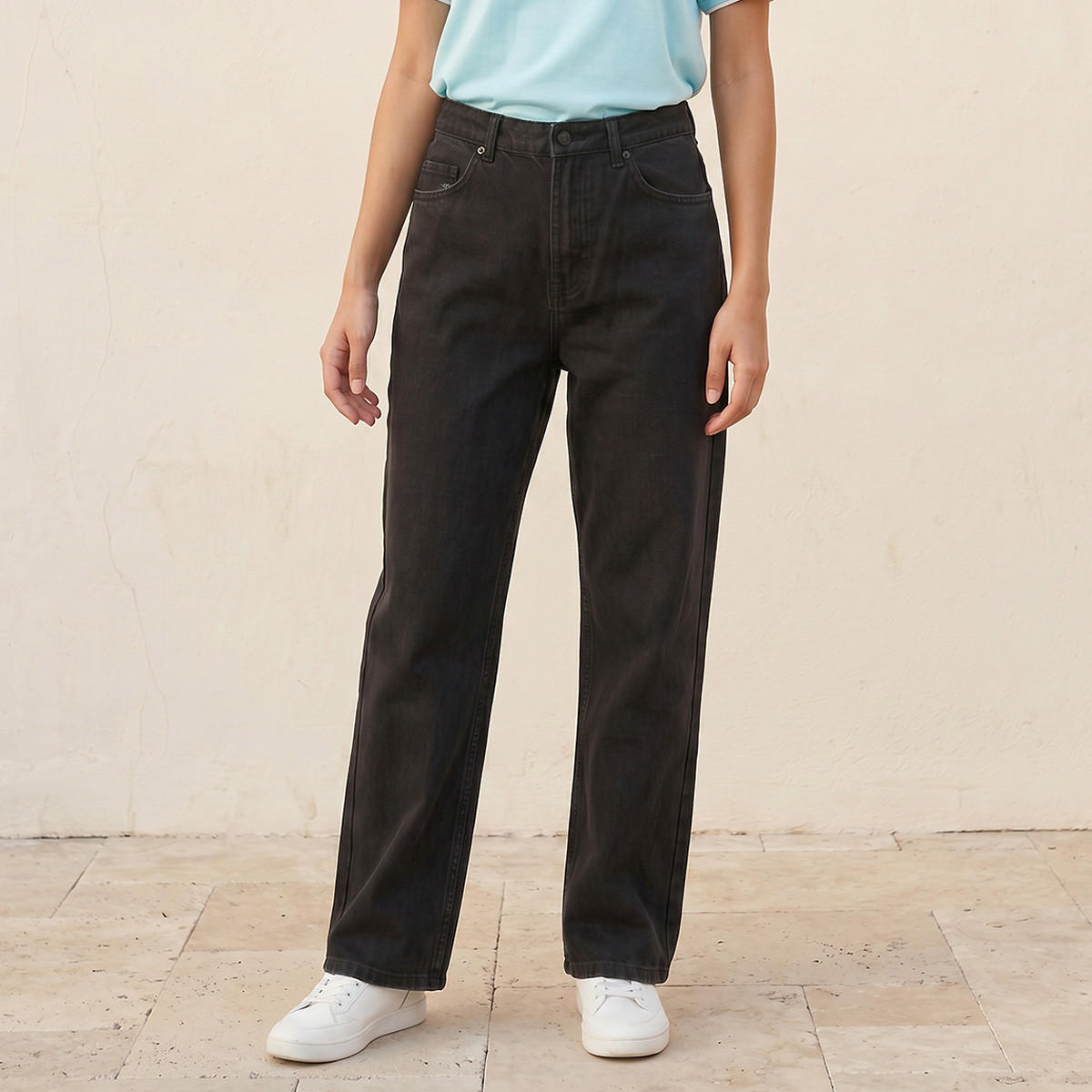 بنطلون جينز قطن بقصة مستقيمة من لي كوبر-women-clothing-bottoms-jeans-image-1