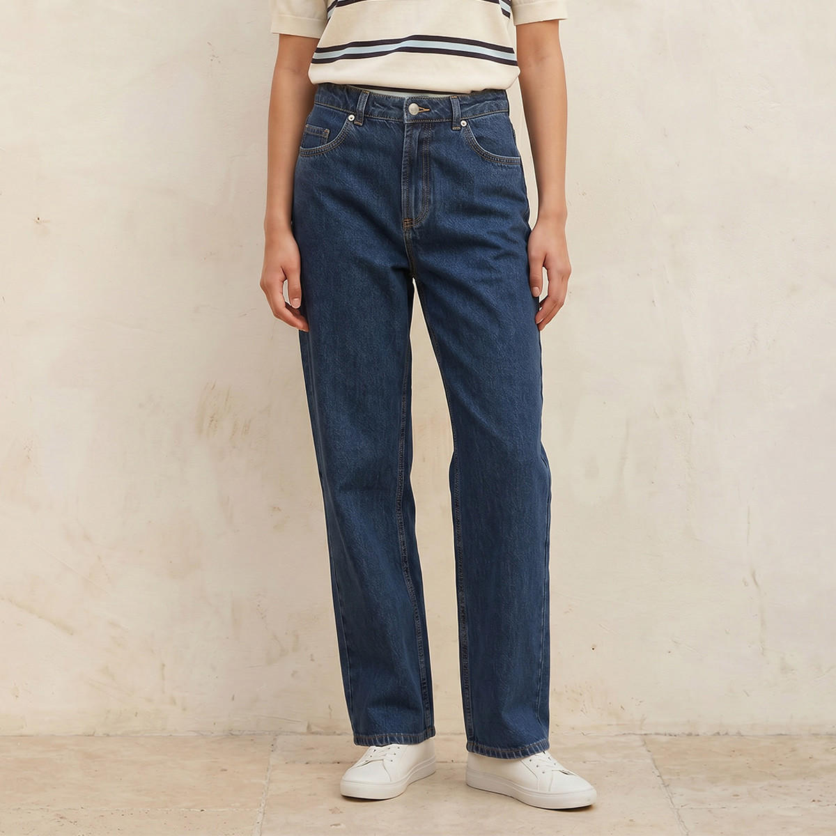 بنطلون جينز قطن بقصة مستقيمة من لي كوبر-women-clothing-bottoms-jeans-image-1