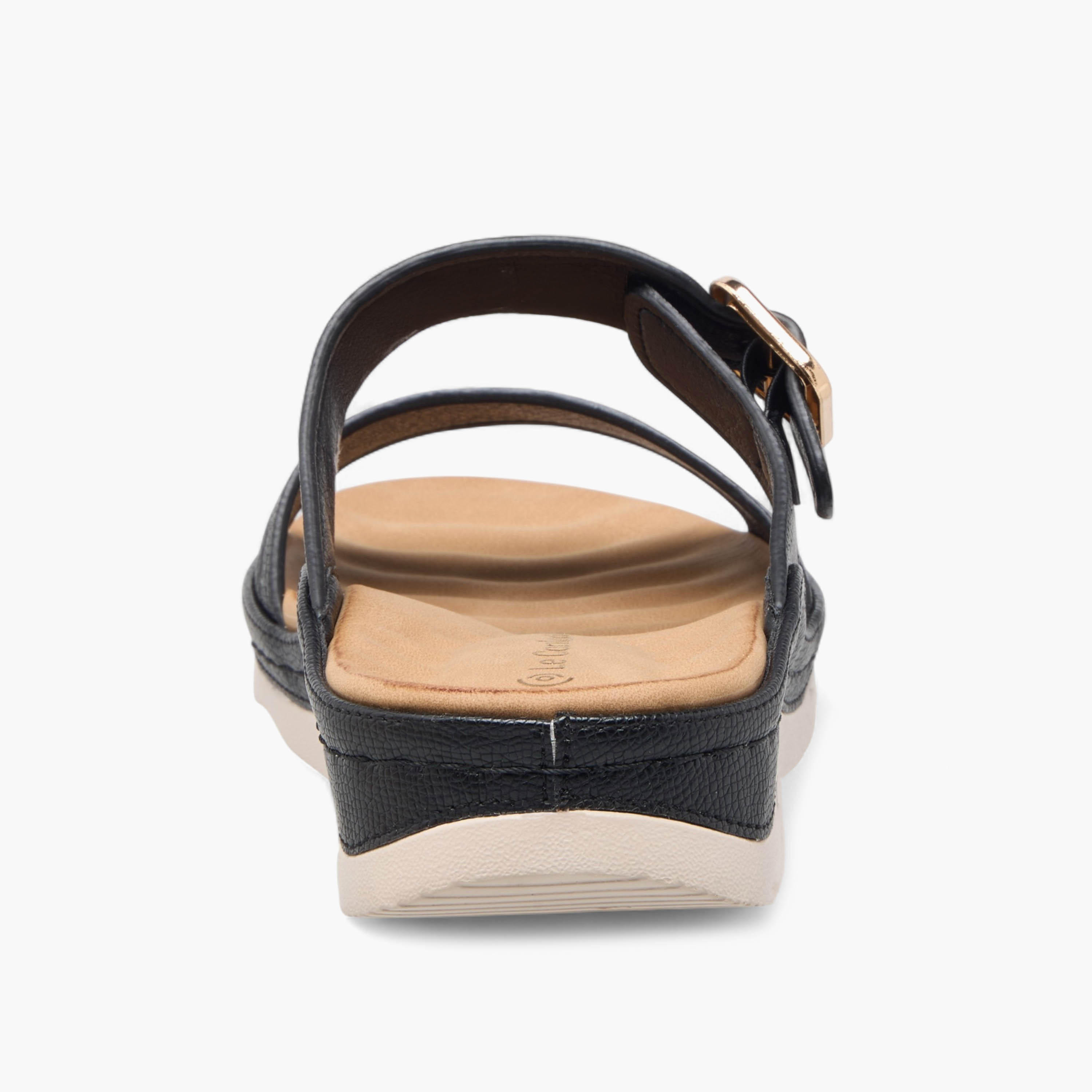 Le Confort Textured Slip-On Comfort Sandals with Buckle Accent-women-shoes-sandals-heeled-image-5