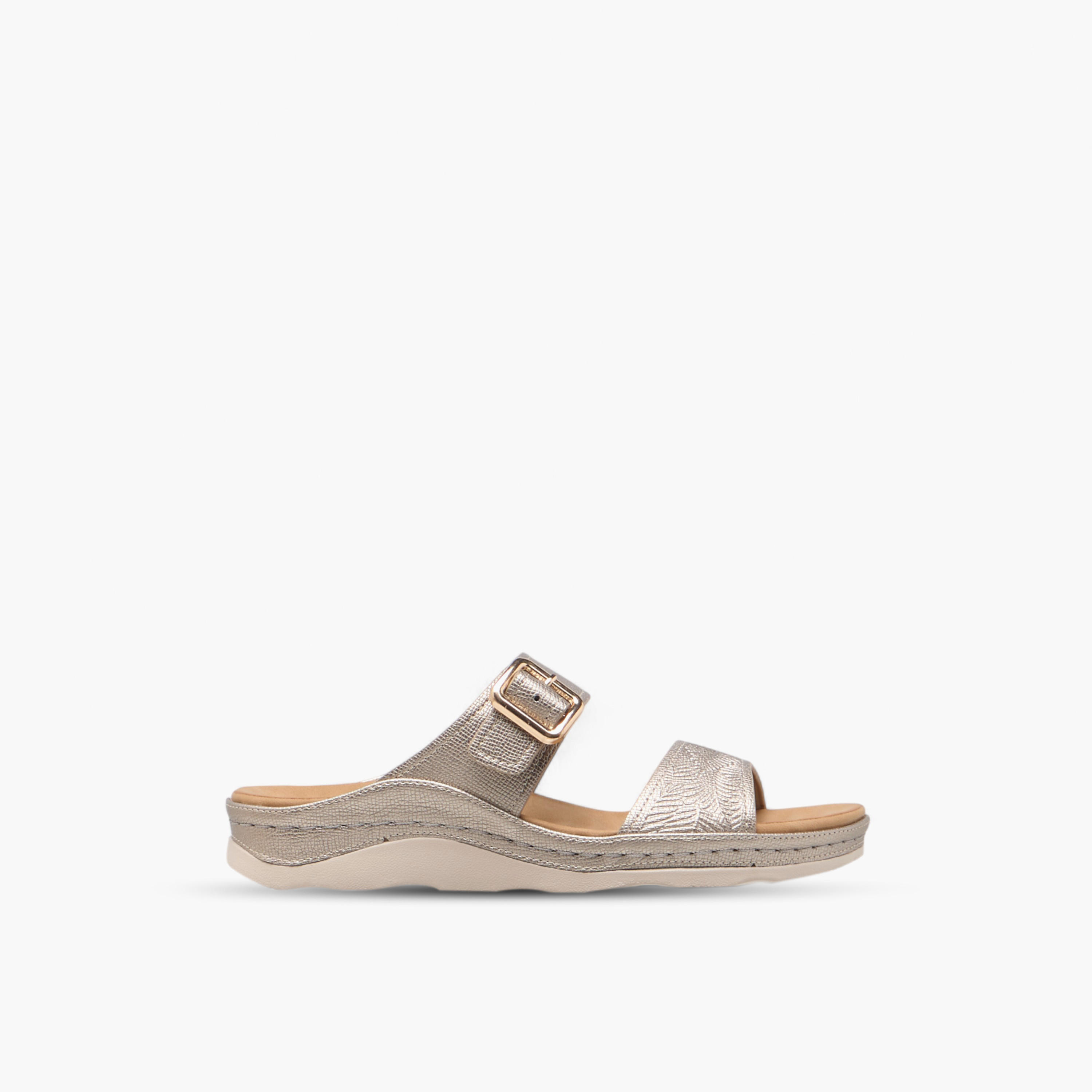 Le Confort Textured Slip-On Comfort Sandals with Buckle Accent-women-shoes-sandals-heeled-image-3