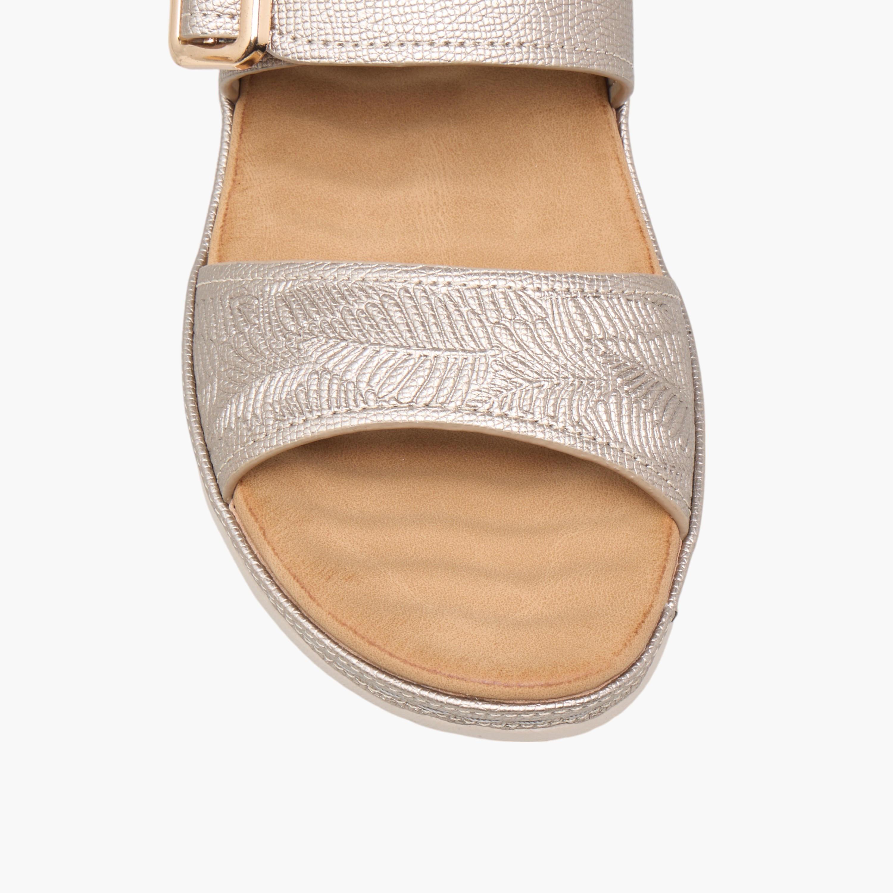 Le Confort Textured Slip-On Comfort Sandals with Buckle Accent-women-shoes-sandals-heeled-image-4