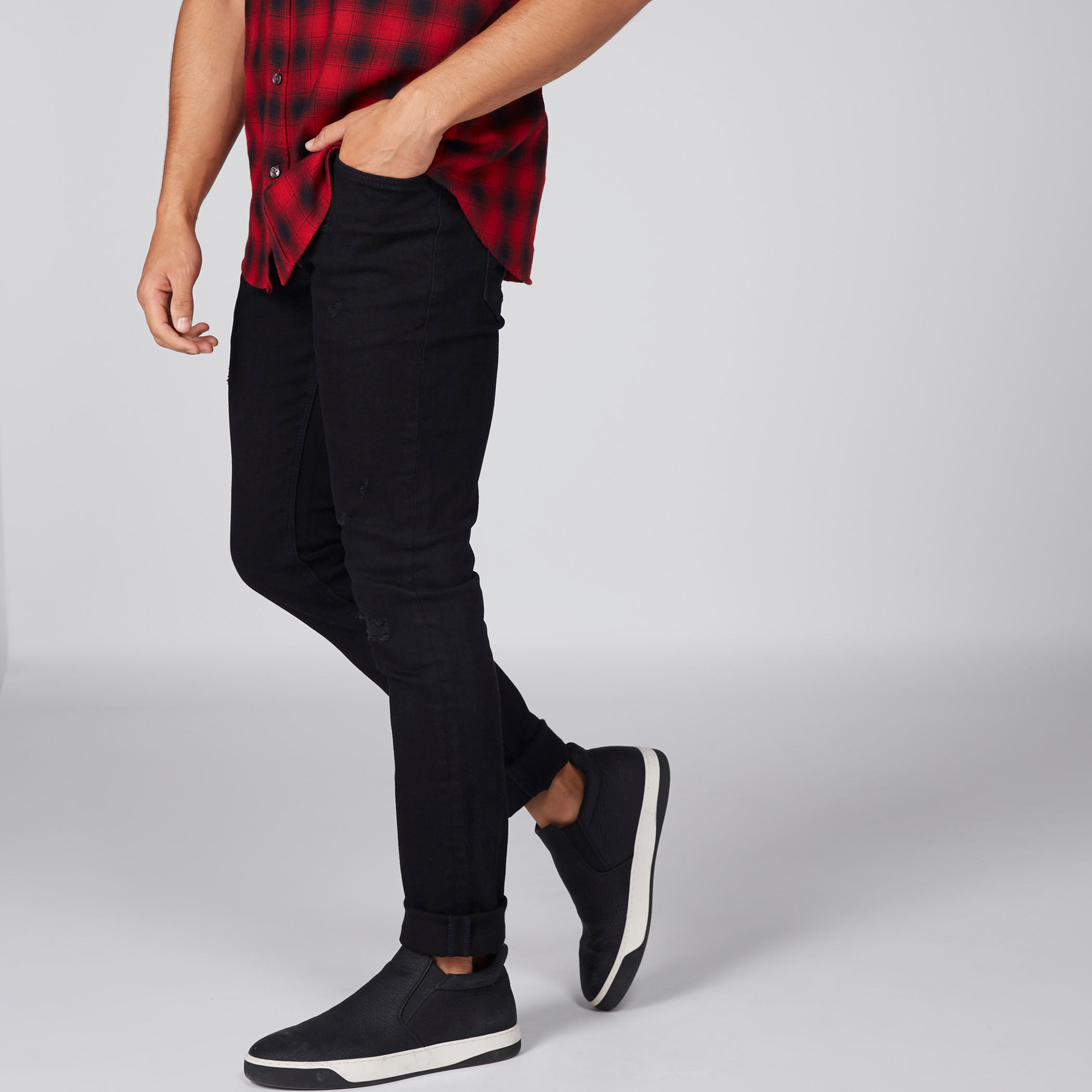بنطال جينز طويل بتصميم ممزق وزر للإغلاق من لي كوبر-men-clothing-bottoms-jeans-image-3