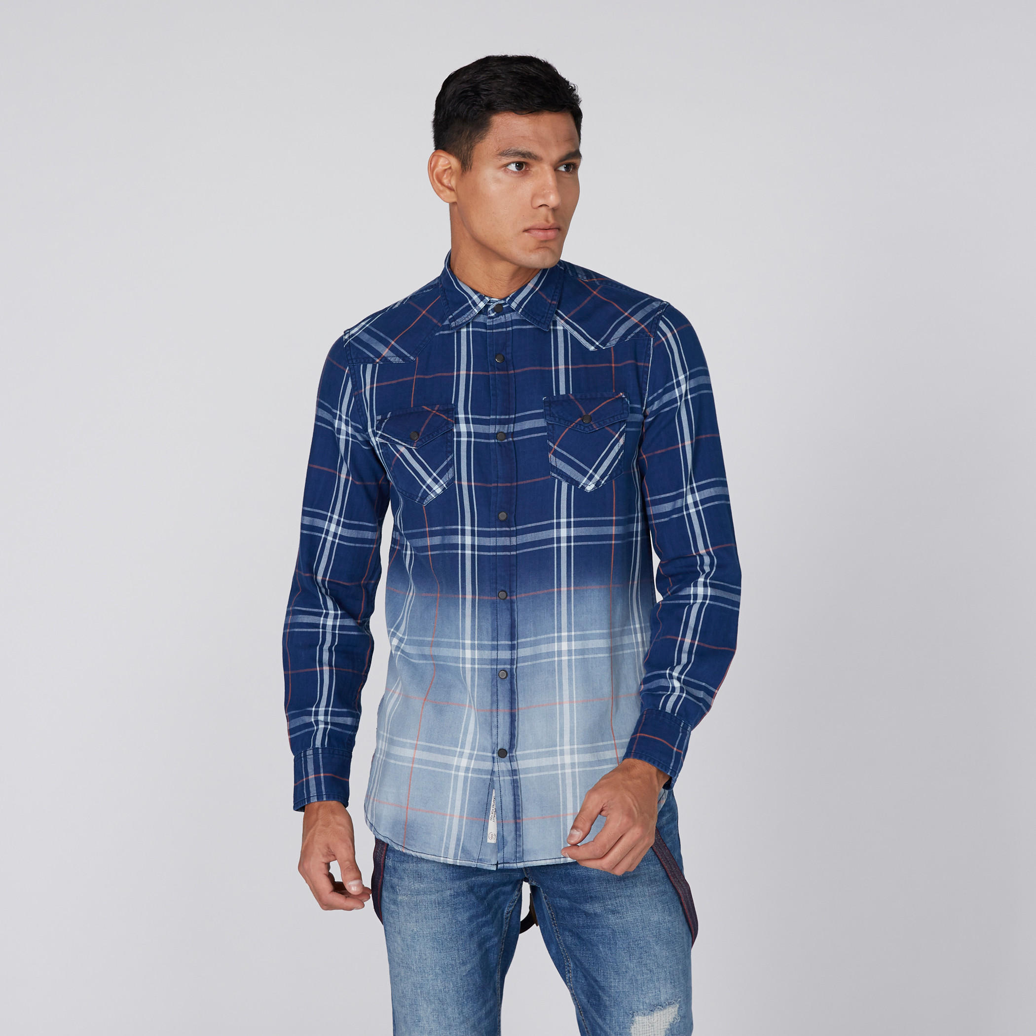 قميص كاروهات بأكمام طويلة ووصلة أزرار كاملة من لي كوبر-men-clothing-shirts-image-1