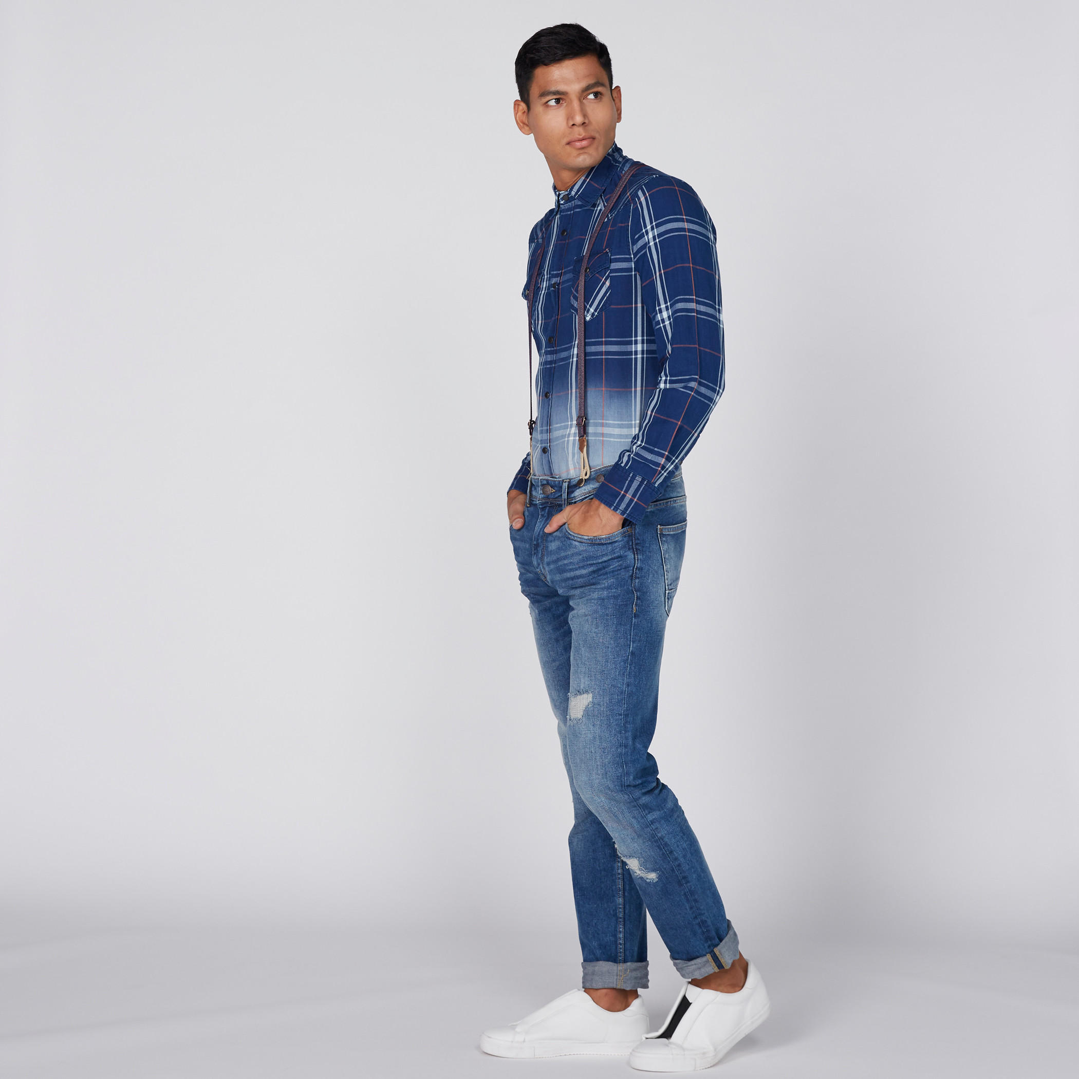 قميص كاروهات بأكمام طويلة ووصلة أزرار كاملة من لي كوبر-men-clothing-shirts-image-2