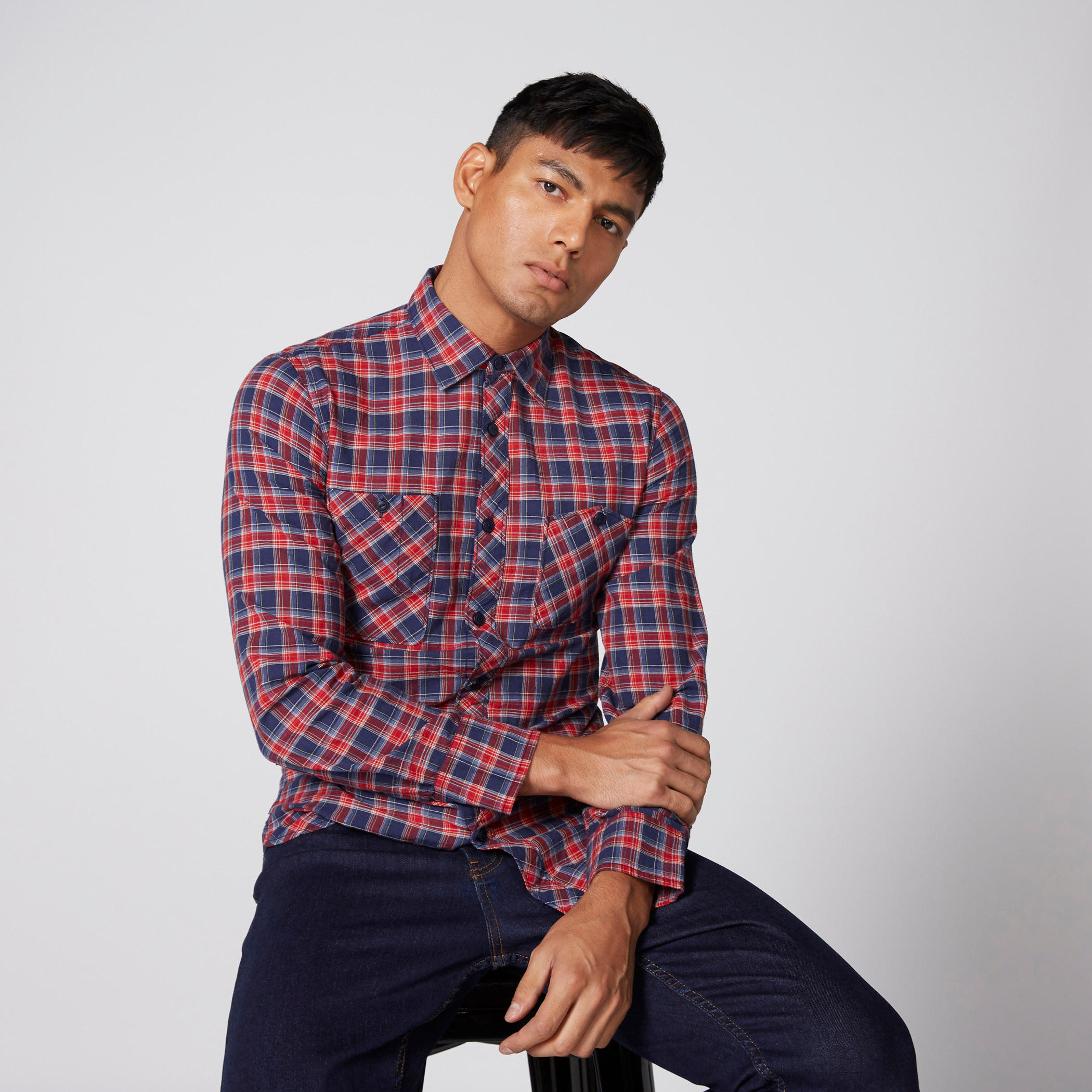 قميص كاروهات بجيوب وأكمام طويلة من لي كوبر-men-clothing-shirts-image-3