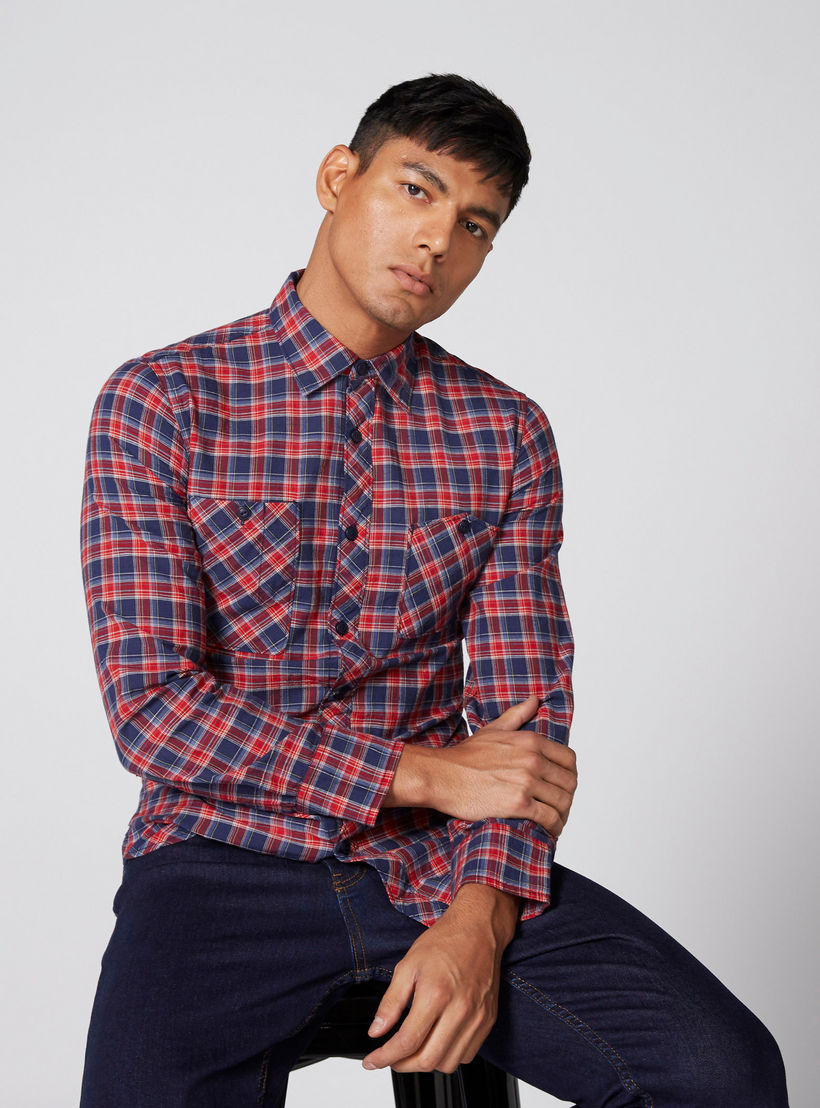 قميص كاروهات بجيوب وأكمام طويلة من لي كوبر-men-clothing-shirts-image-3