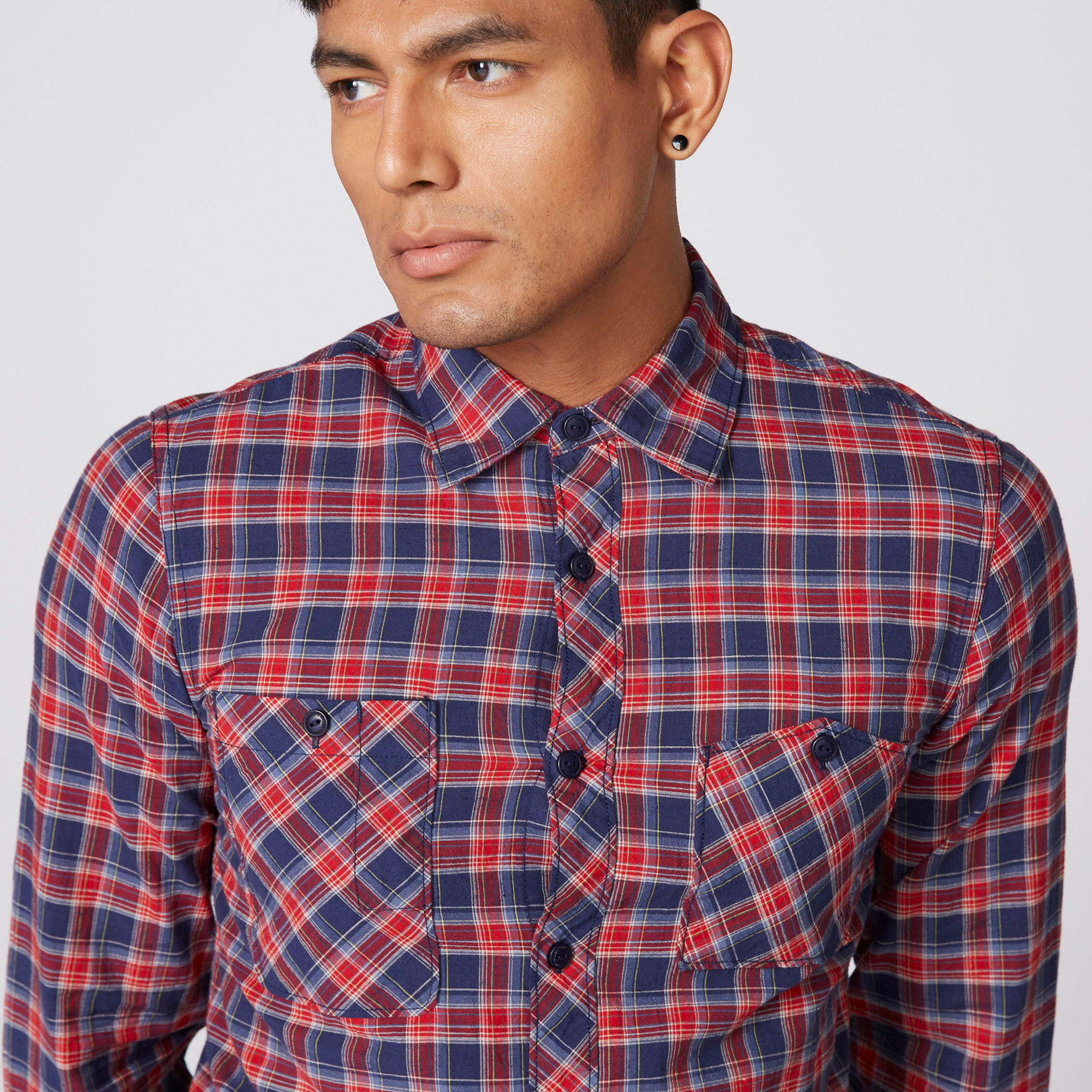 قميص كاروهات بجيوب وأكمام طويلة من لي كوبر-men-clothing-shirts-image-4