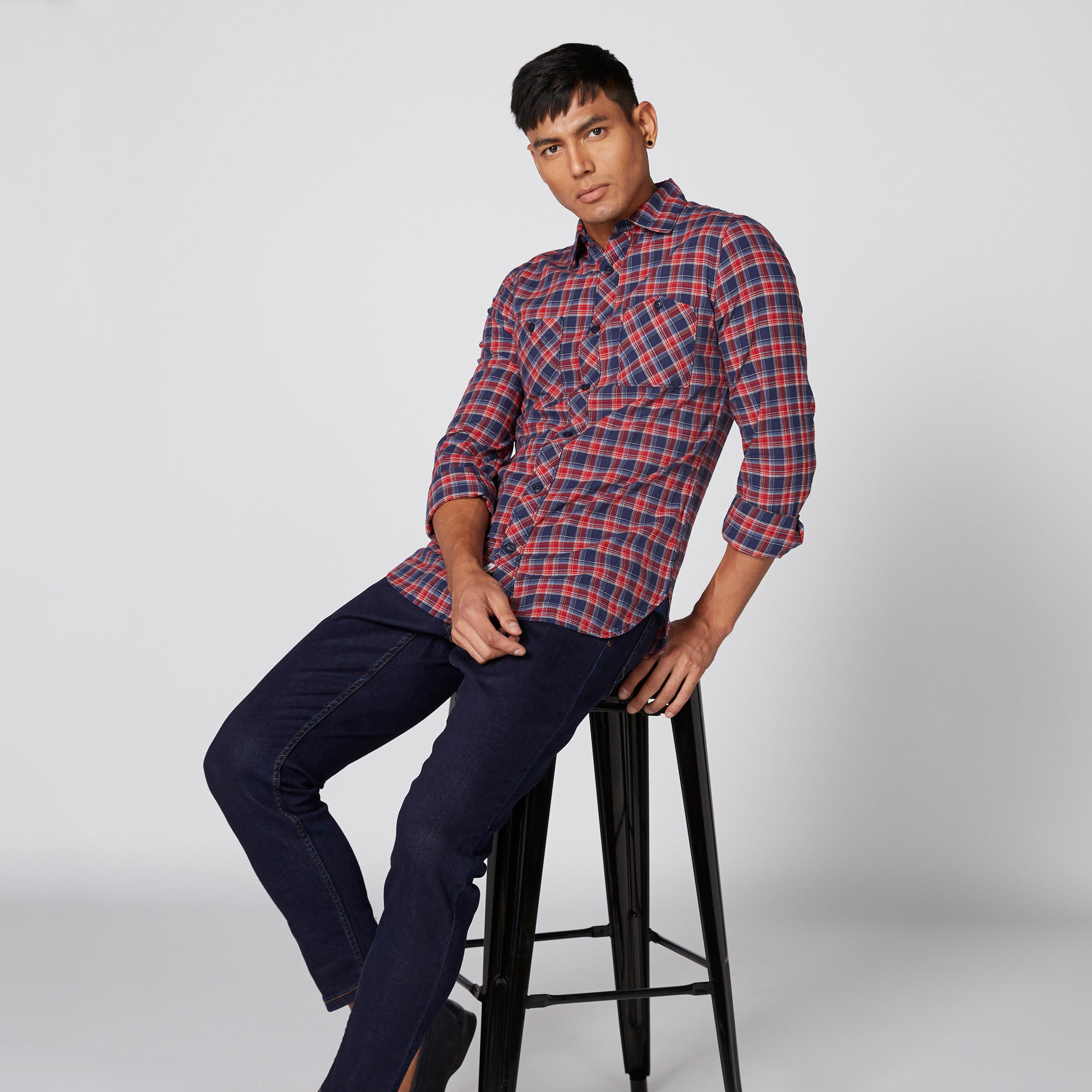 قميص كاروهات بجيوب وأكمام طويلة من لي كوبر-men-clothing-shirts-image-1