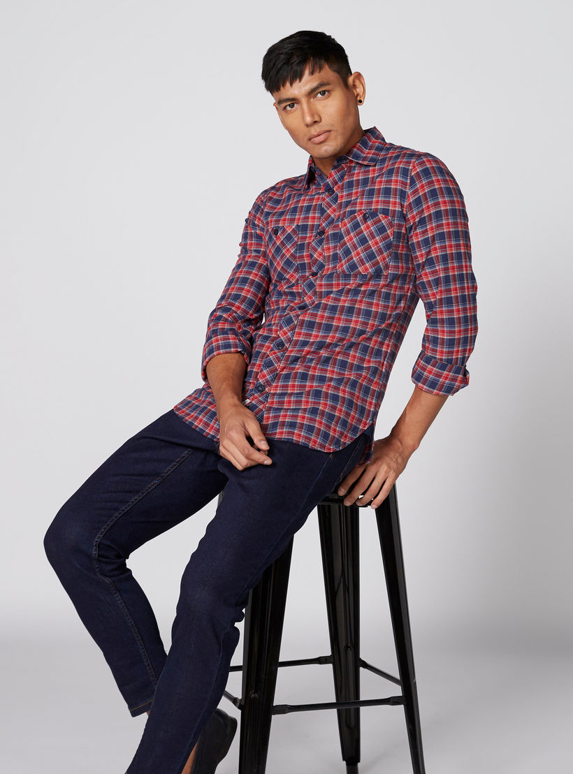 قميص كاروهات بجيوب وأكمام طويلة من لي كوبر-men-clothing-shirts-image-1