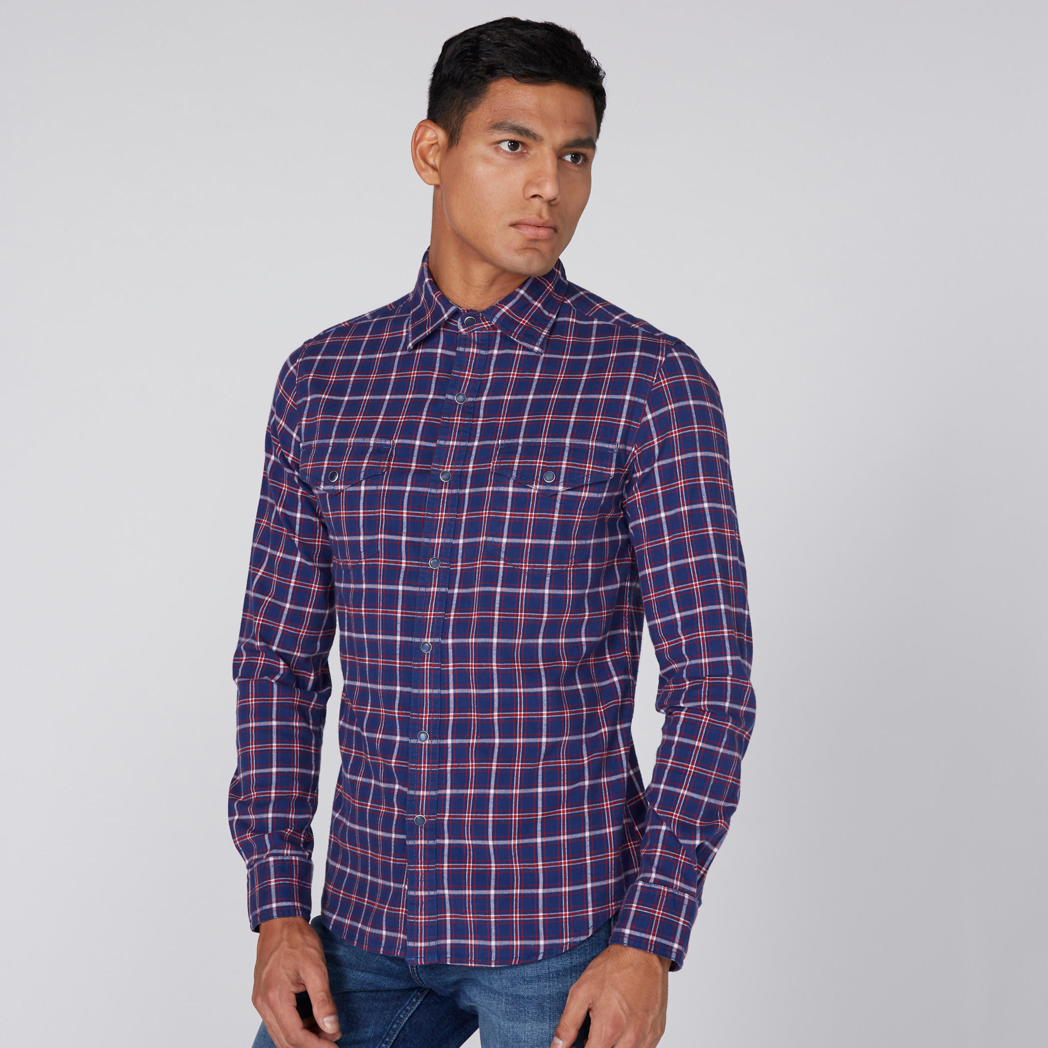 قميص كاروهات بأكمام طويلة ووصلة أزرار كاملة من لي كوبر-men-clothing-shirts-image-1
