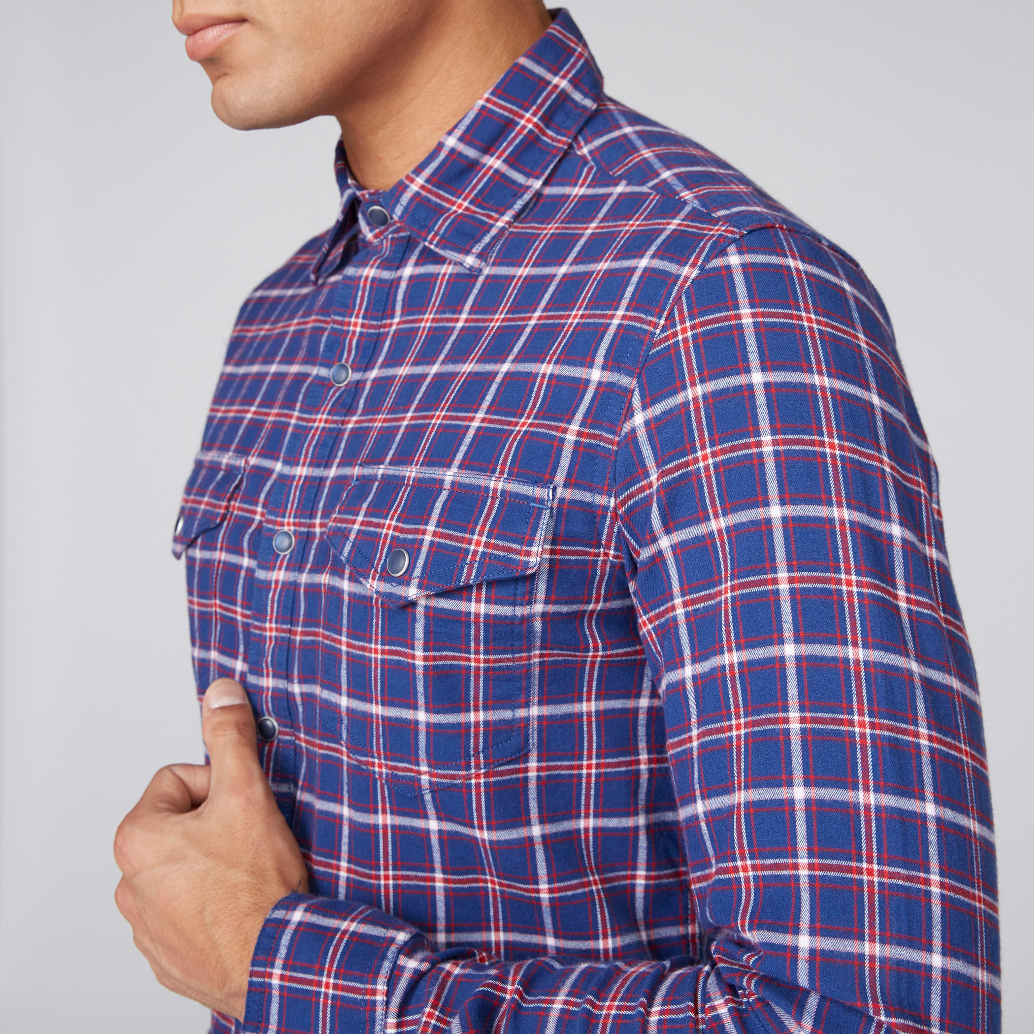 قميص كاروهات بأكمام طويلة ووصلة أزرار كاملة من لي كوبر-men-clothing-shirts-image-2