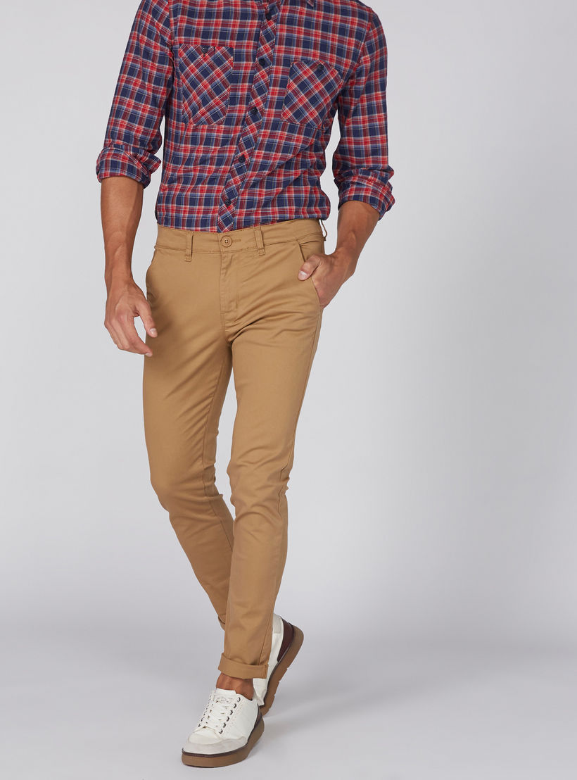 Lee Cooper Full Length Chinos with Button Closure and Pocket Detail-men-clothing-bottoms-trousersandchinos-trousers-image-1