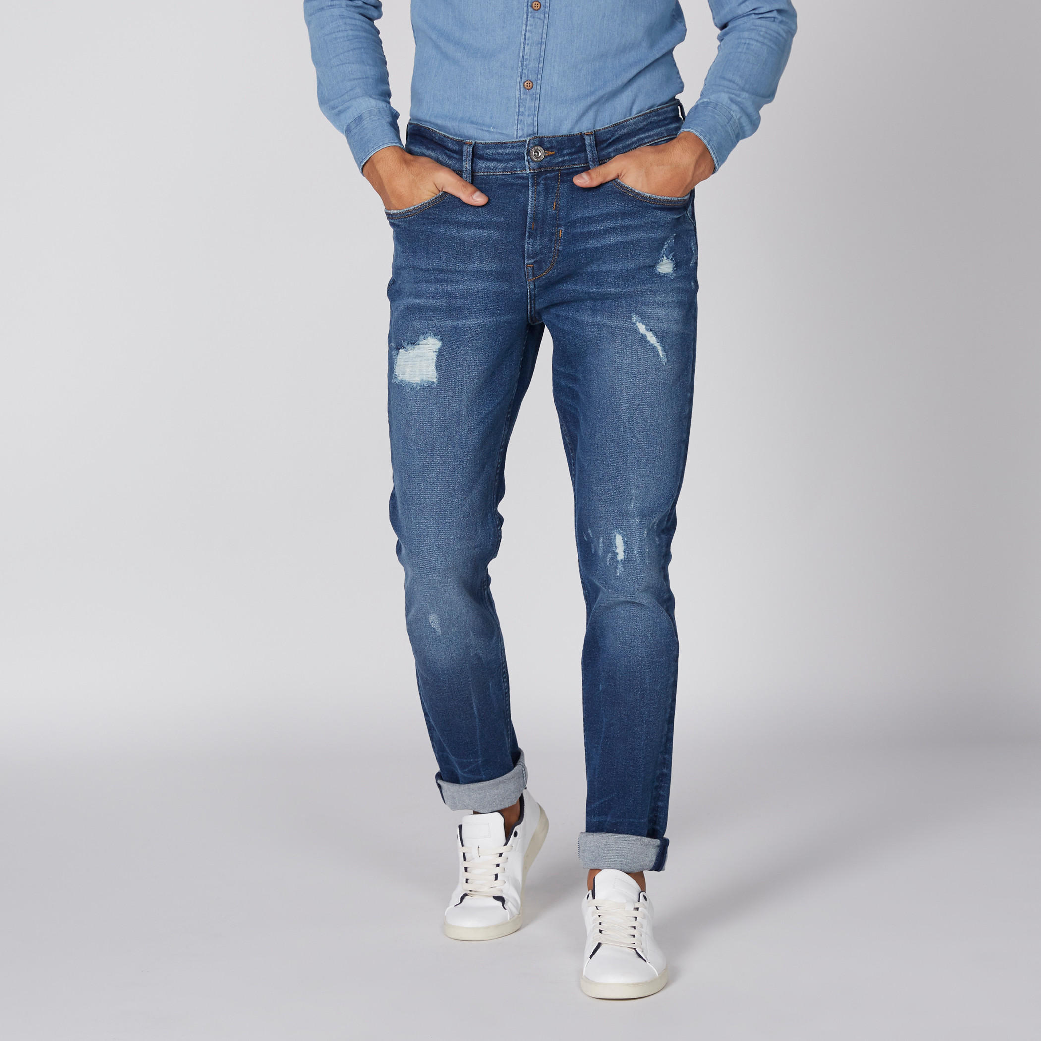 بنطال جينز طويل بتصميم ممزق وجيوب من لي كوبر-men-clothing-bottoms-jeans-image-1
