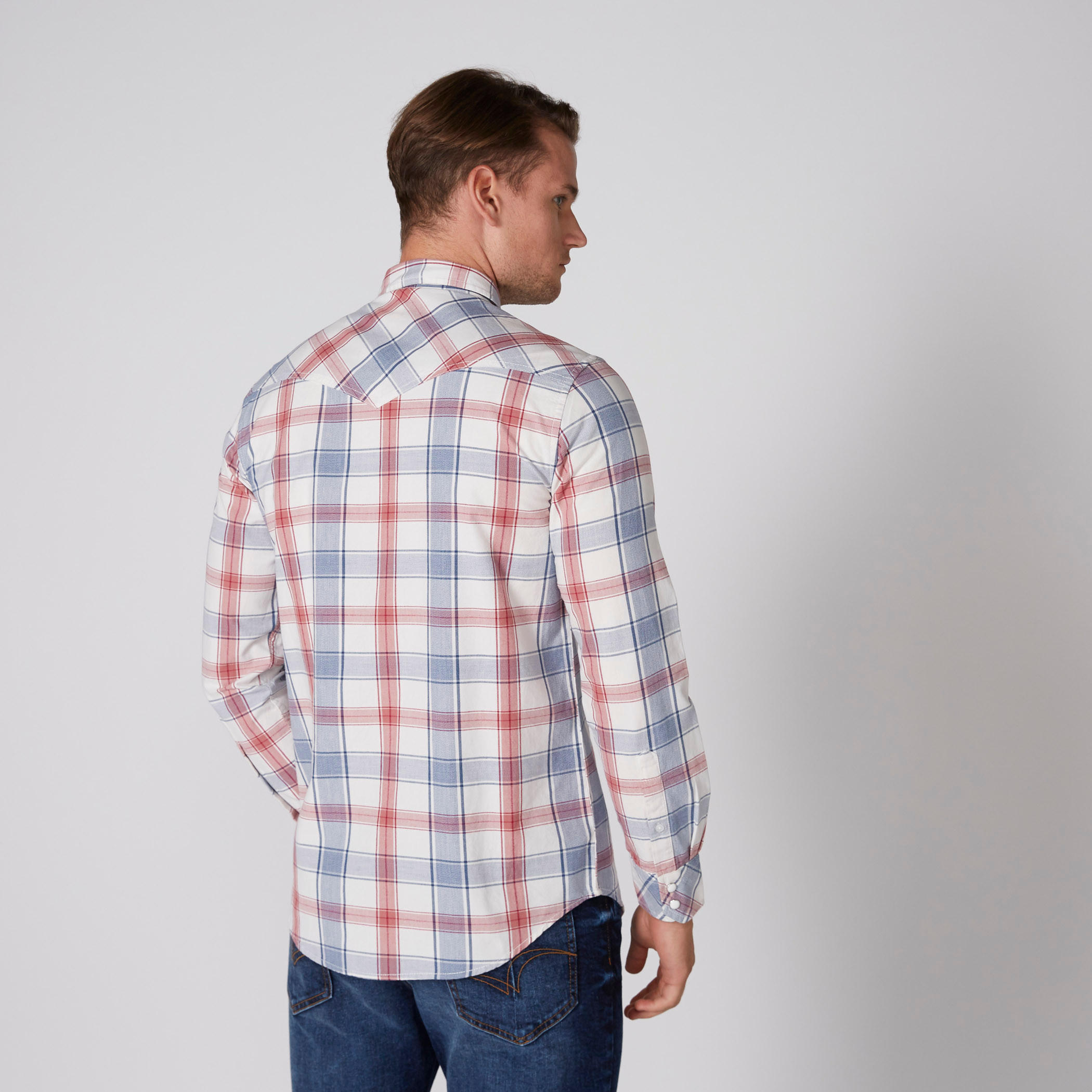 قميص كاروهات بأكمام طويلة ووصلة أزرار كاملة من لي كوبر-men-clothing-shirts-image-2