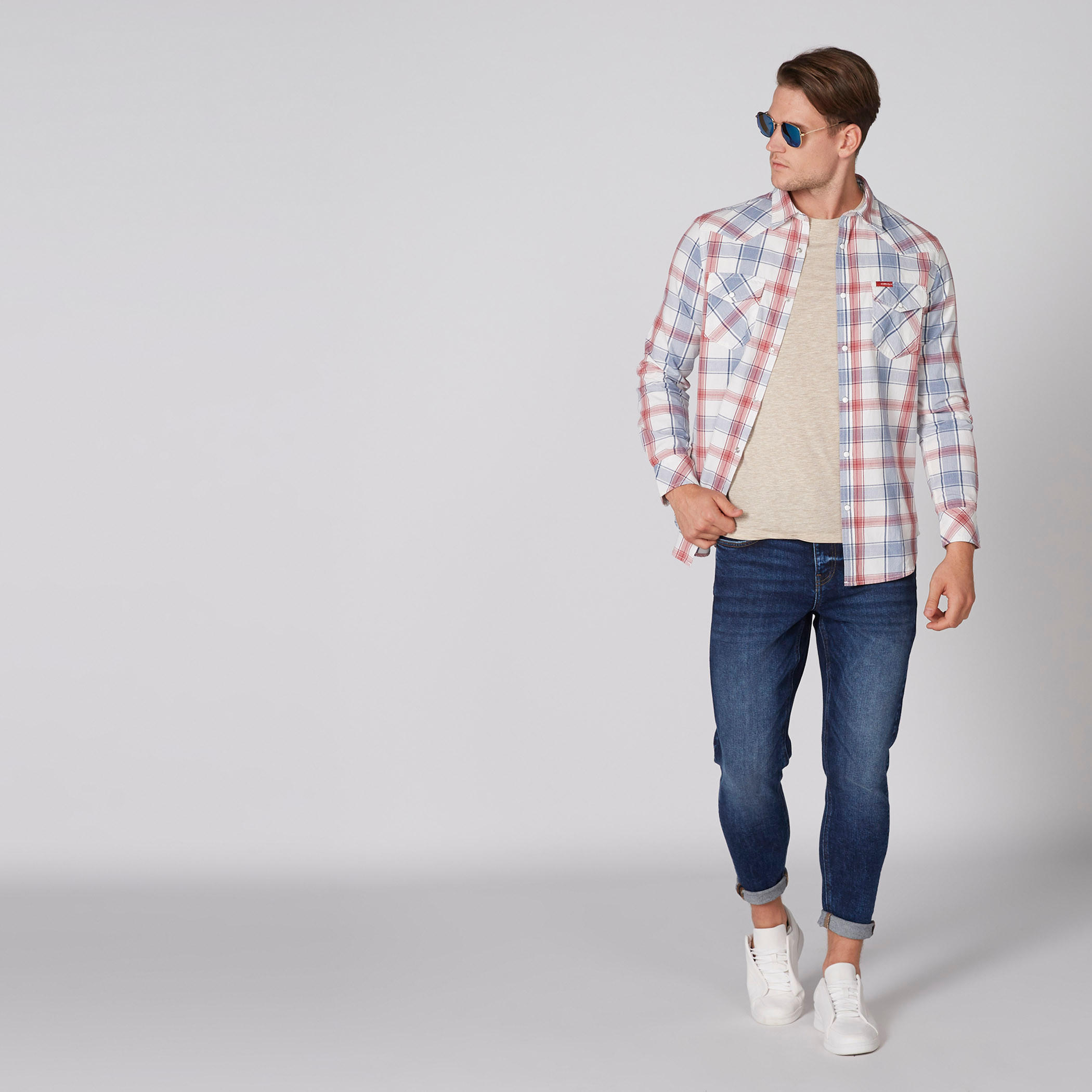 قميص كاروهات بأكمام طويلة ووصلة أزرار كاملة من لي كوبر-men-clothing-shirts-image-3