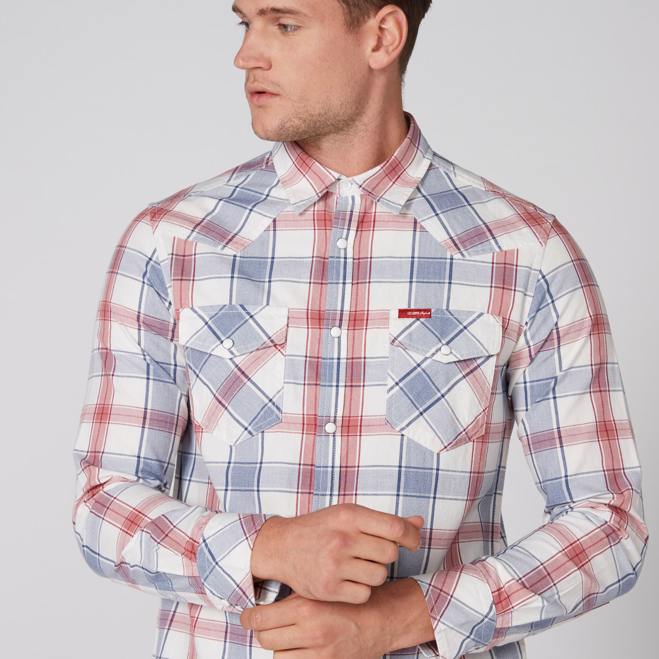 قميص كاروهات بأكمام طويلة ووصلة أزرار كاملة من لي كوبر-men-clothing-shirts-image-4