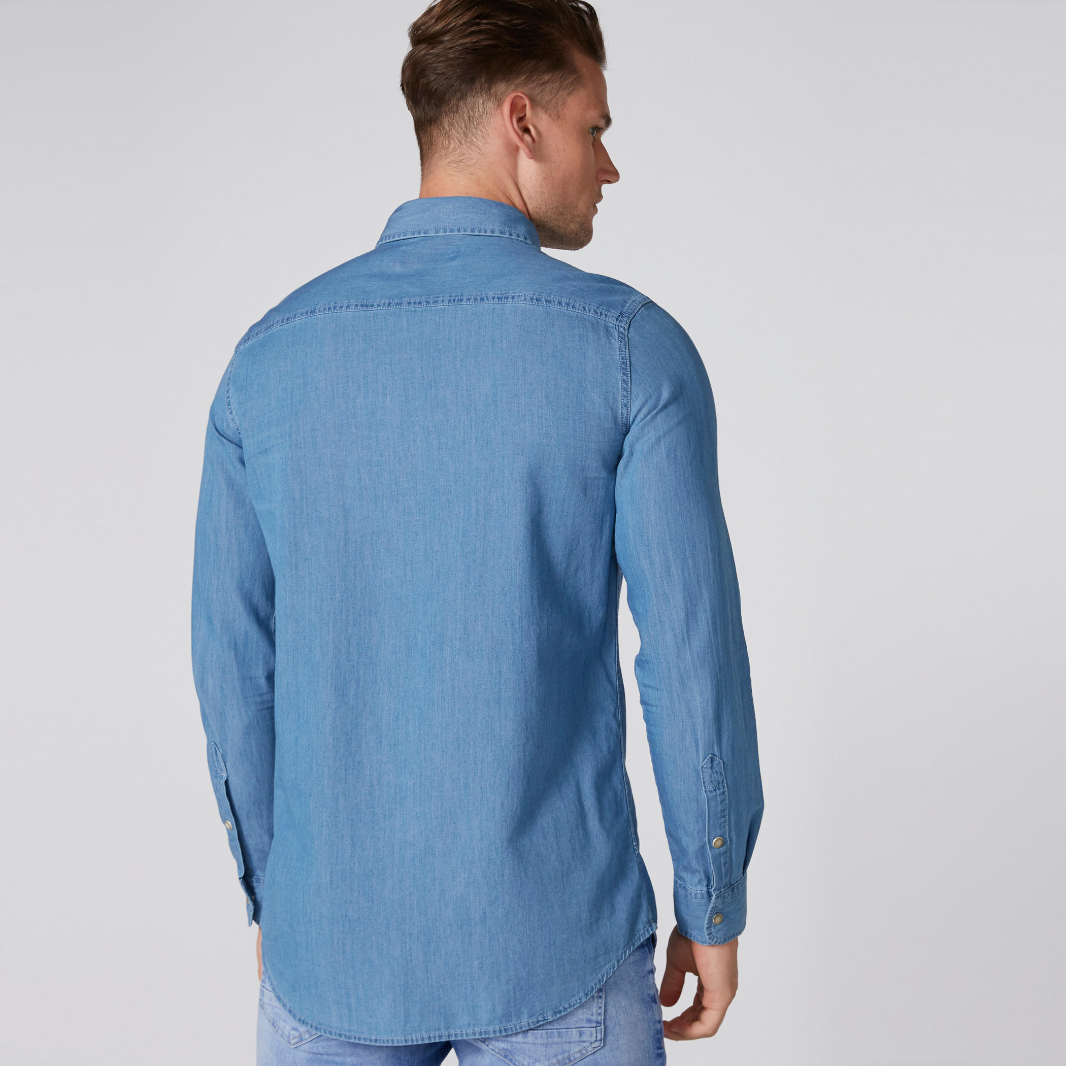 Lee Cooper Pocket Detail Denim Shirt with Complete Placket-men-clothing-shirts-image-2