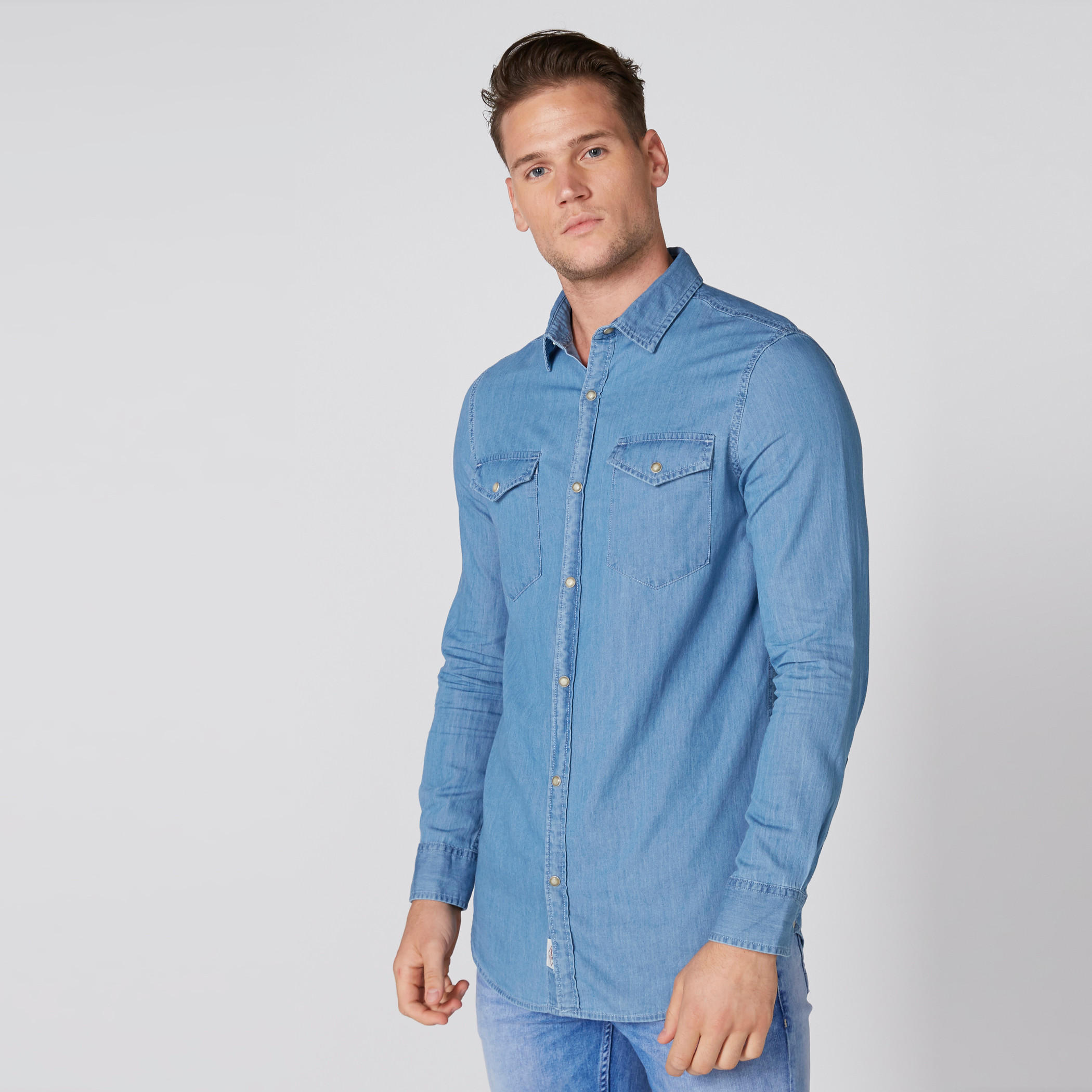 Lee Cooper Pocket Detail Denim Shirt with Complete Placket-men-clothing-shirts-image-3