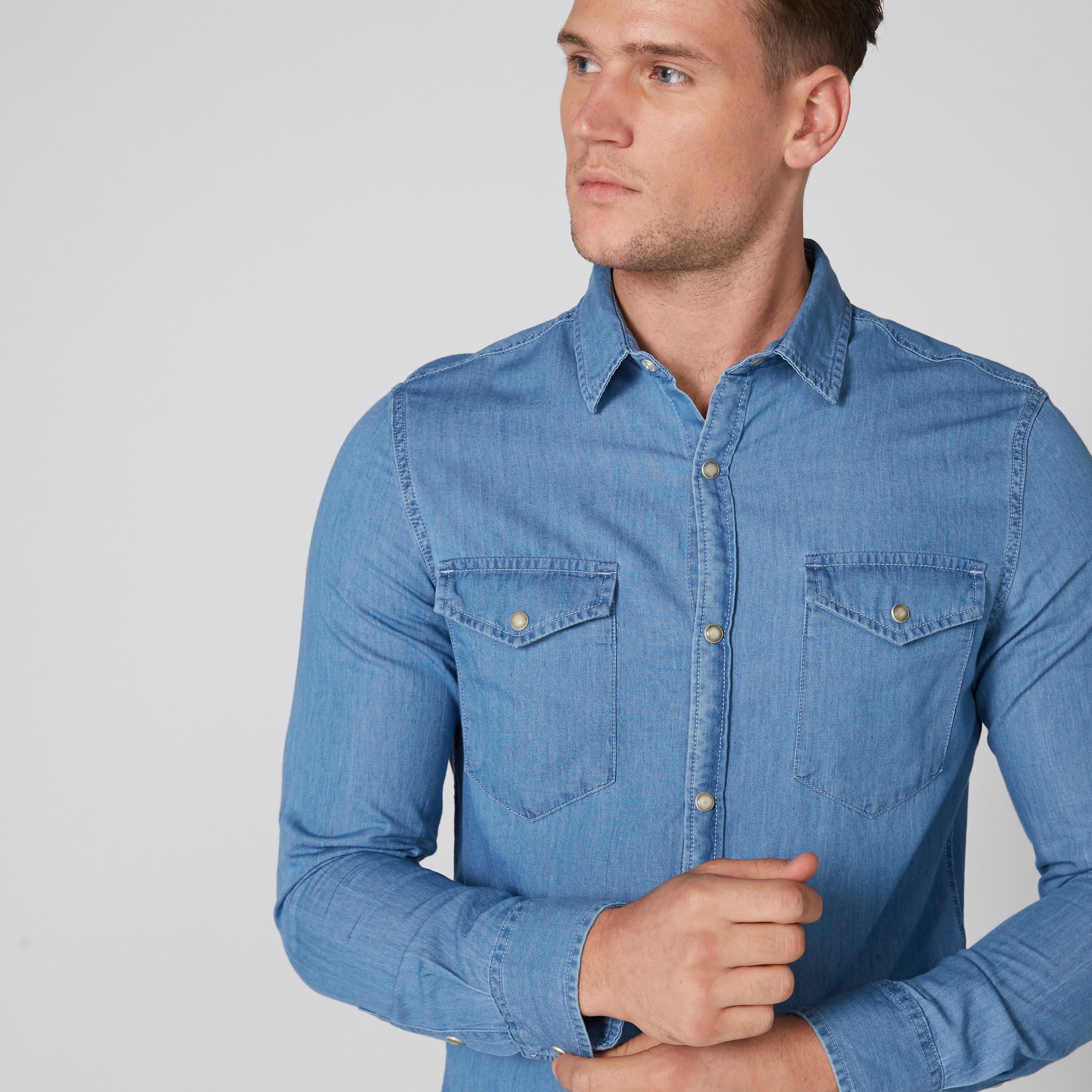 Lee Cooper Pocket Detail Denim Shirt with Complete Placket-men-clothing-shirts-image-4