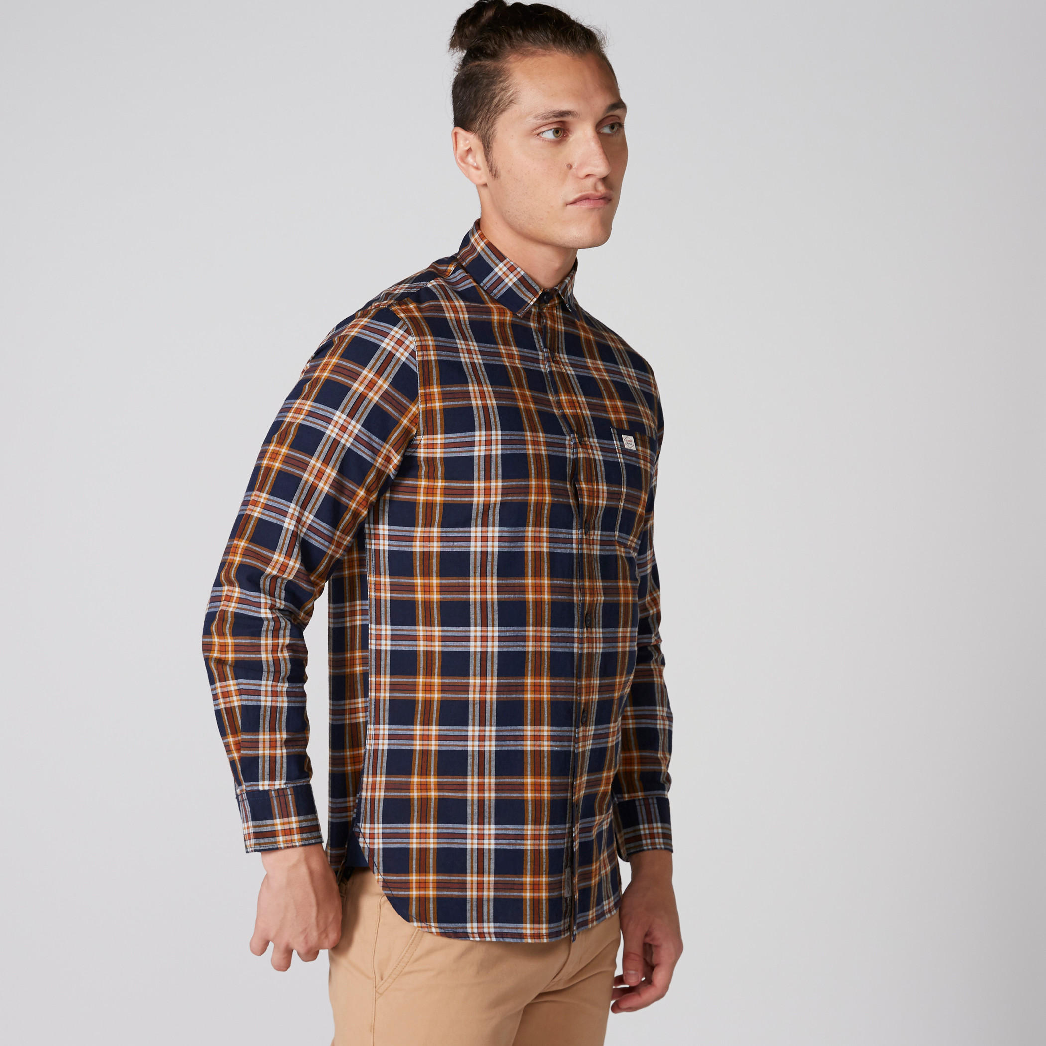 قميص كاروهات بأكمام طويلة ووصلة أزرار كاملة من لي كوبر-men-clothing-shirts-image-1