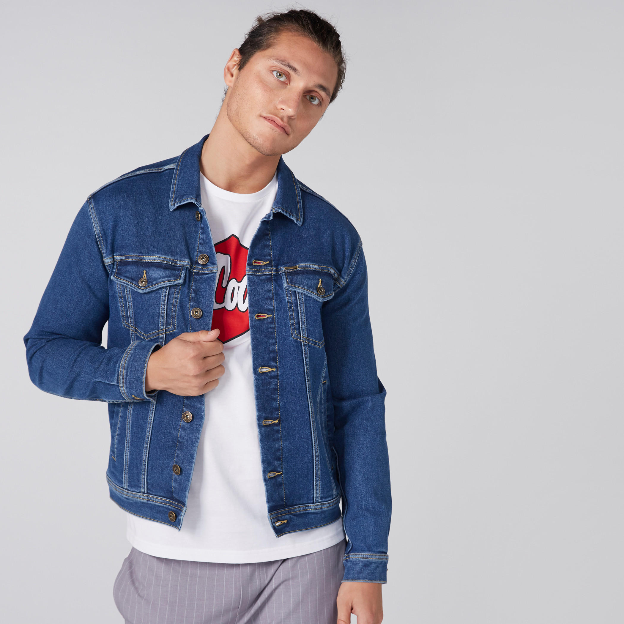 Denim Jacket with Long Sleeves and Button Closure-men-clothing-jacketsandblazers-jackets-image-1