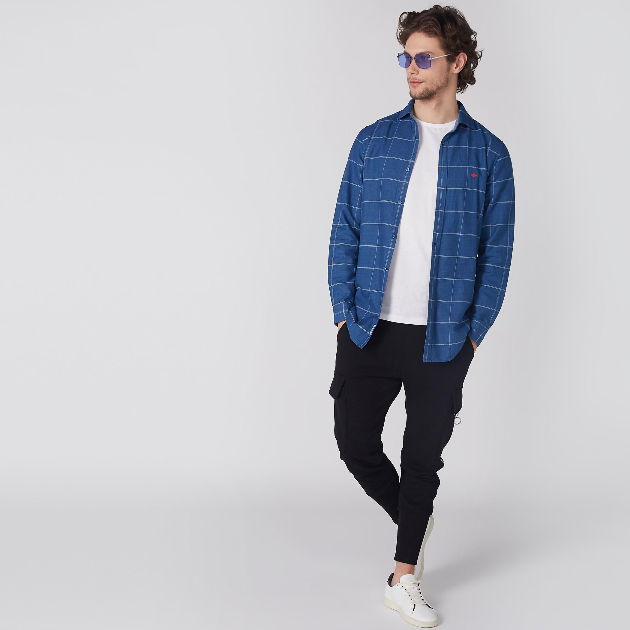 قميص كاروهات بأكمام طويلة ووصلة أزرار كاملة-men-clothing-shirts-image-3