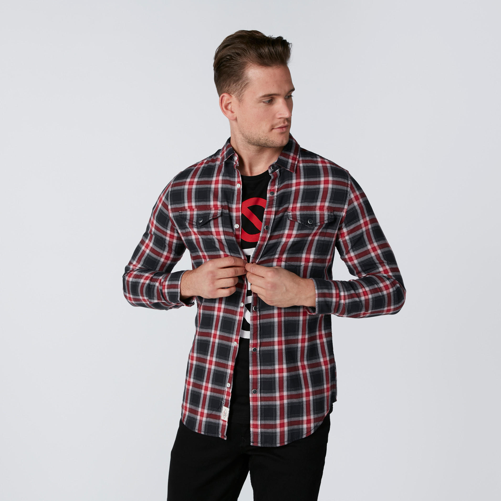 Chequered Shirt with Long Sleeves and Complete Placket-men-clothing-shirts-image-3