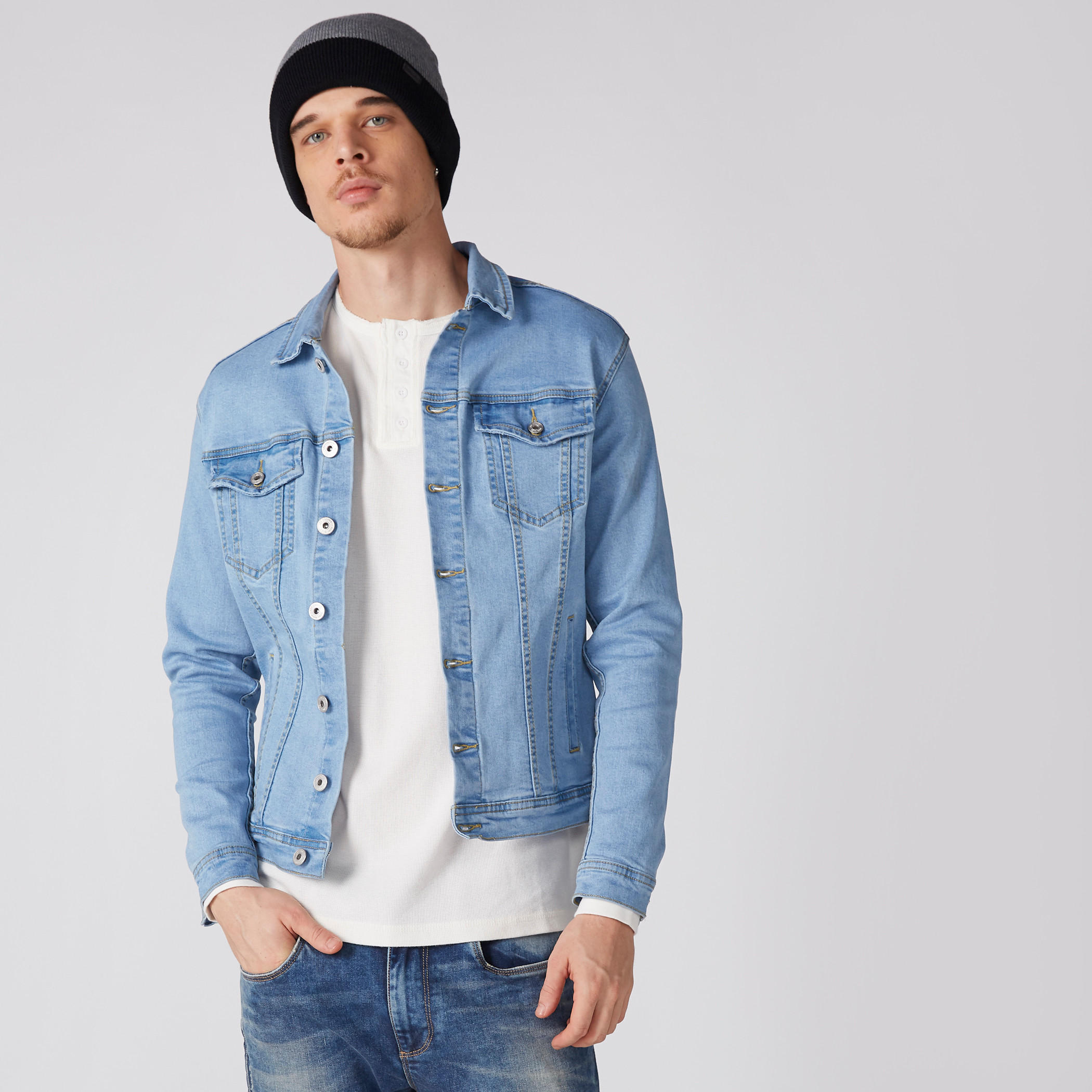 Denim Jacket with Button Closure and Long Sleeves-men-clothing-jacketsandblazers-jackets-image-2