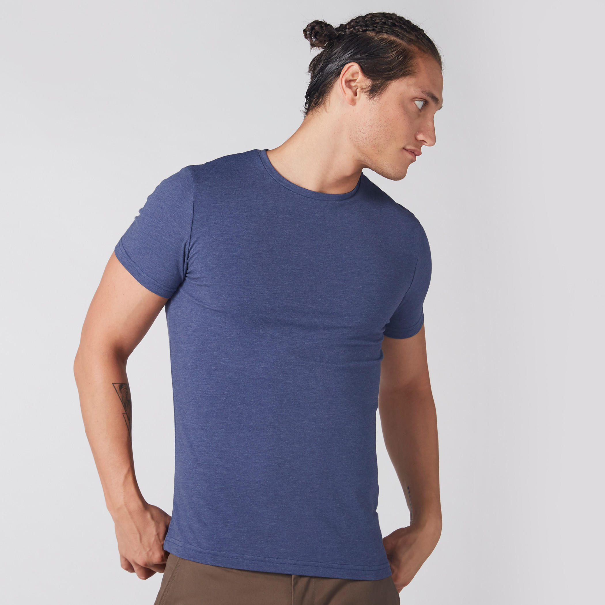 تيشيرت ميلانج بياقة مستديرة وأكمام قصيرة من لي كوبر-men-clothing-tshirtsandpolos-tshirts-image-1