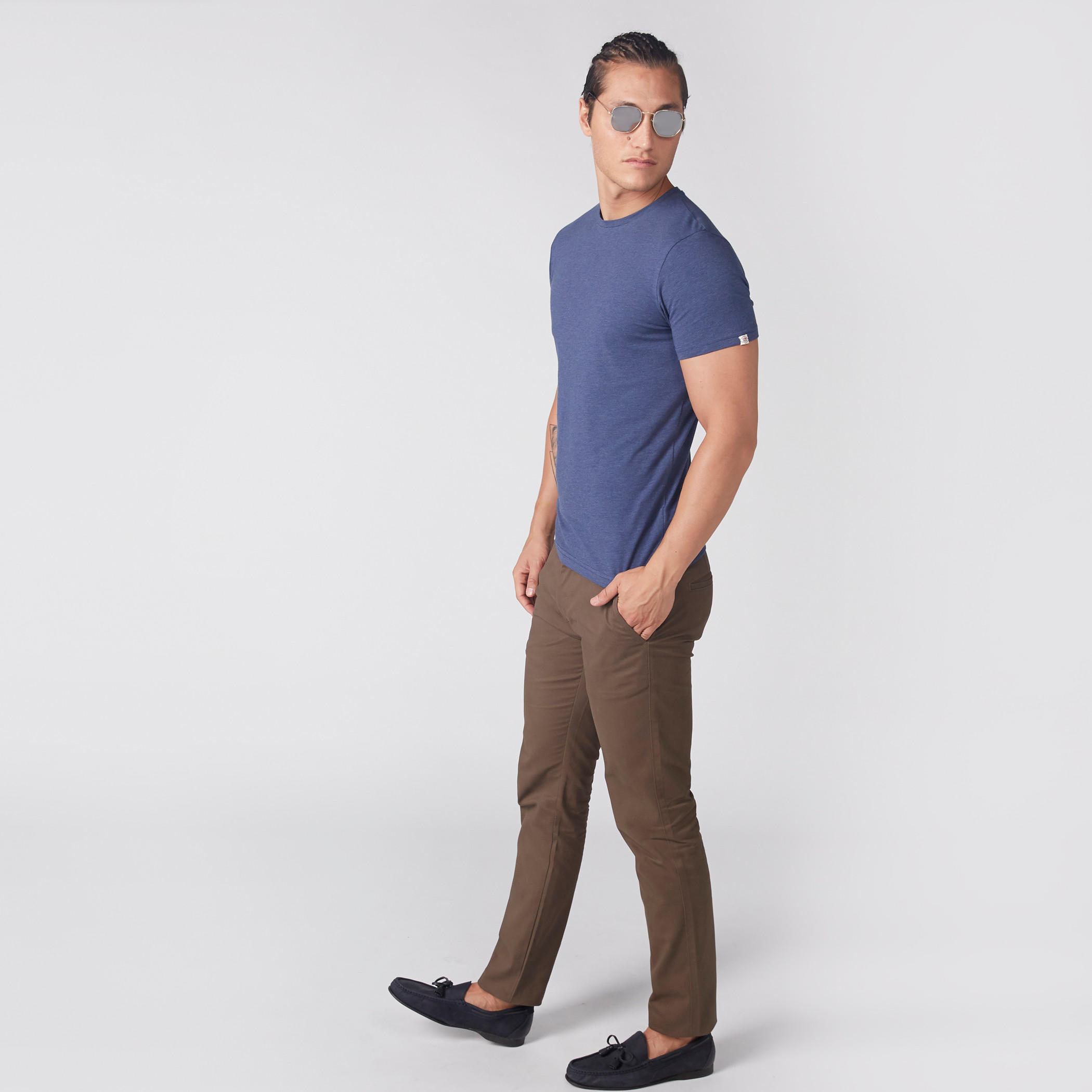 تيشيرت ميلانج بياقة مستديرة وأكمام قصيرة من لي كوبر-men-clothing-tshirtsandpolos-tshirts-image-3