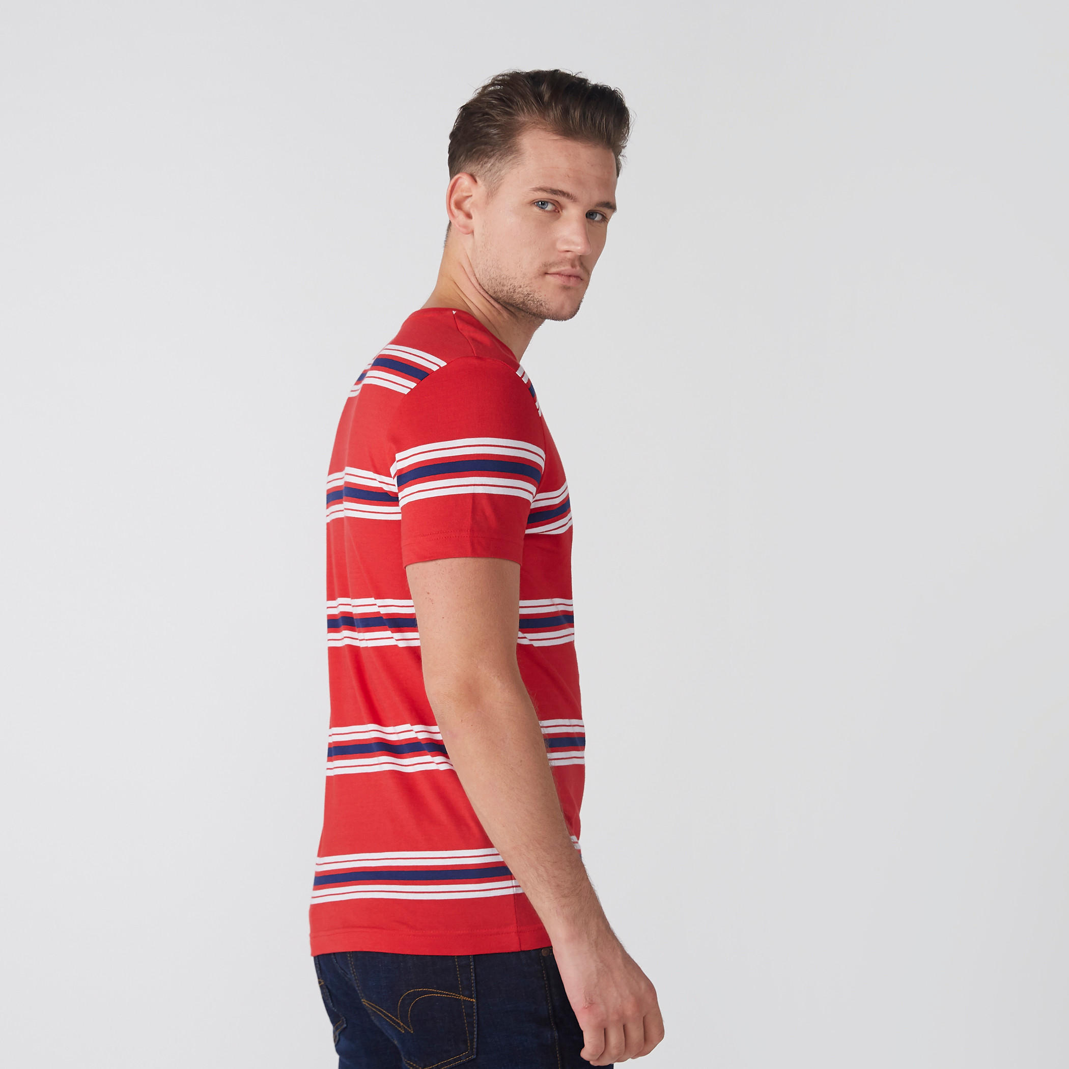 Lee Cooper Striped T-Shirt with V-Neck and Short Sleeves-men-clothing-tshirtsandpolos-tshirts-image-1