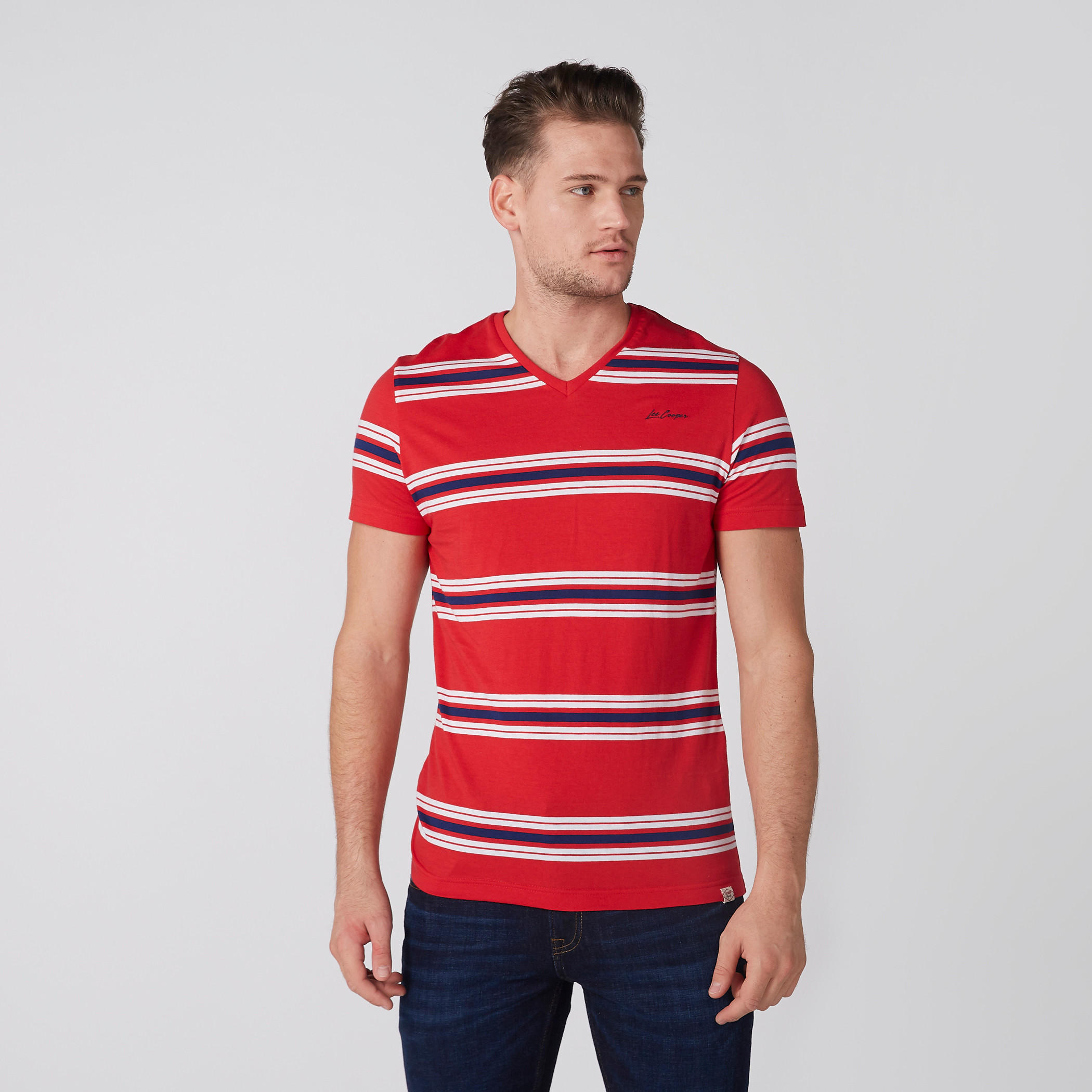Lee Cooper Striped T-Shirt with V-Neck and Short Sleeves-men-clothing-tshirtsandpolos-tshirts-image-2