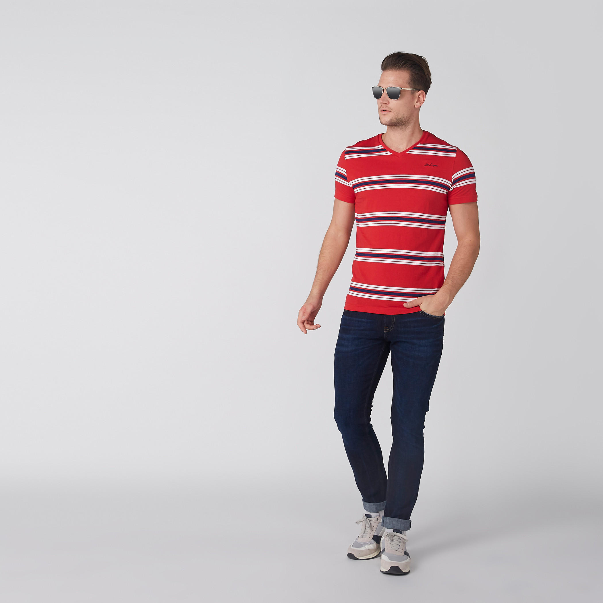 Lee Cooper Striped T-Shirt with V-Neck and Short Sleeves-men-clothing-tshirtsandpolos-tshirts-image-3