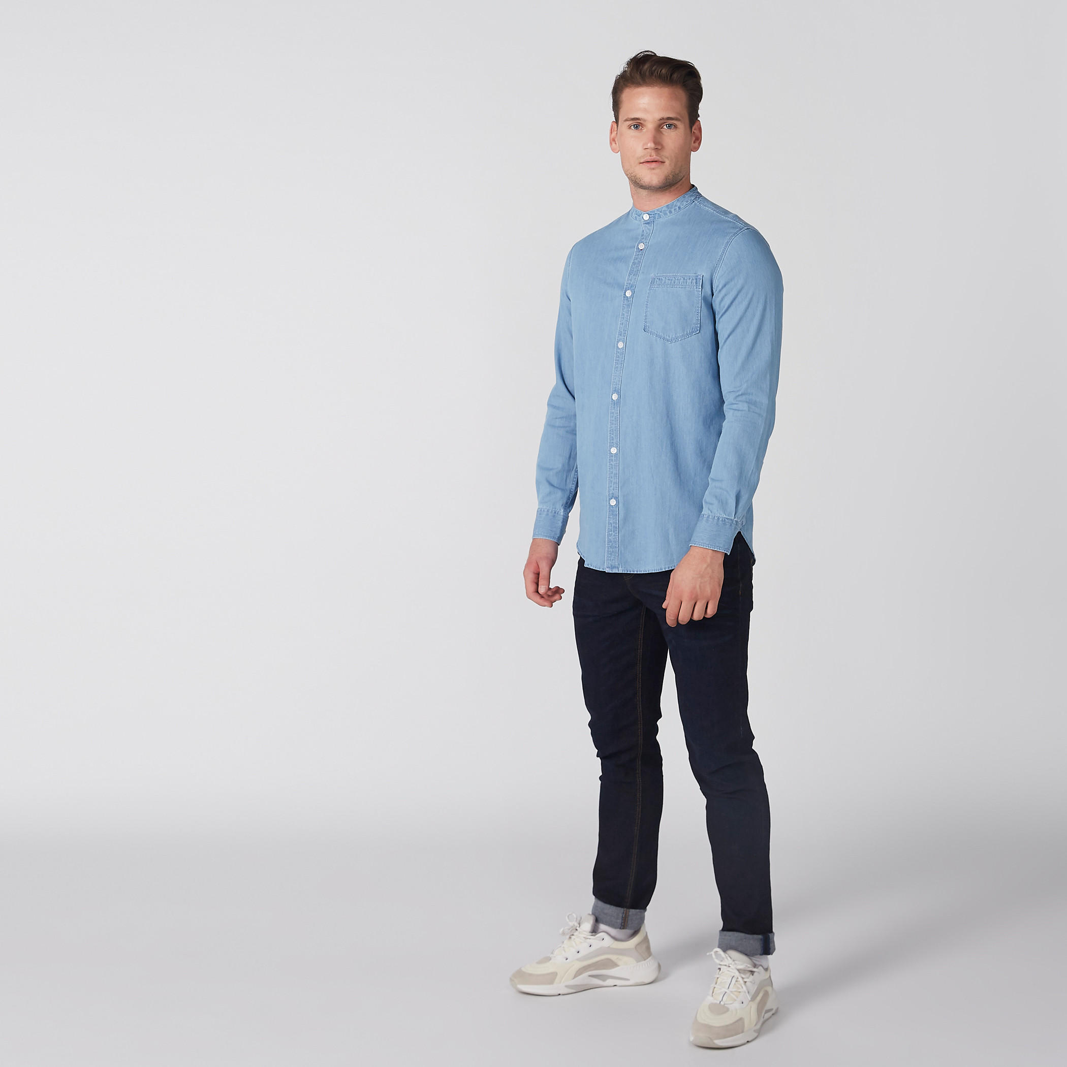 Mandarin Collar Shirt with Complete Placket-men-clothing-shirts-image-1