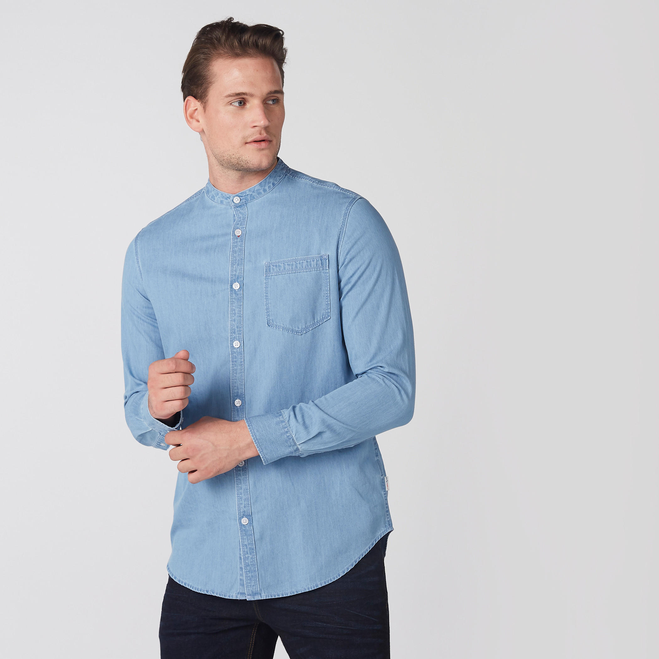Mandarin Collar Shirt with Complete Placket-men-clothing-shirts-image-2